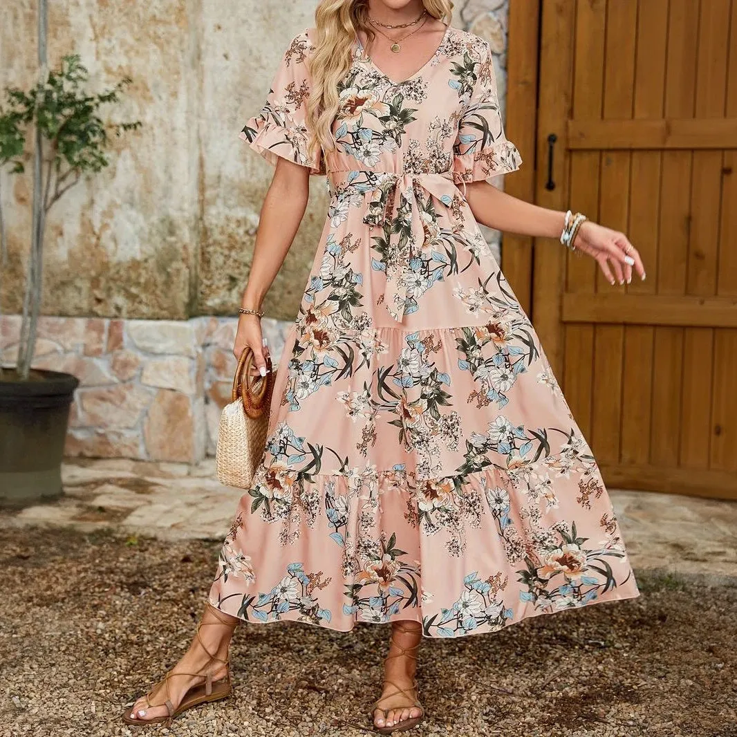 Chic Floral Dress with Ruffled Sleeves