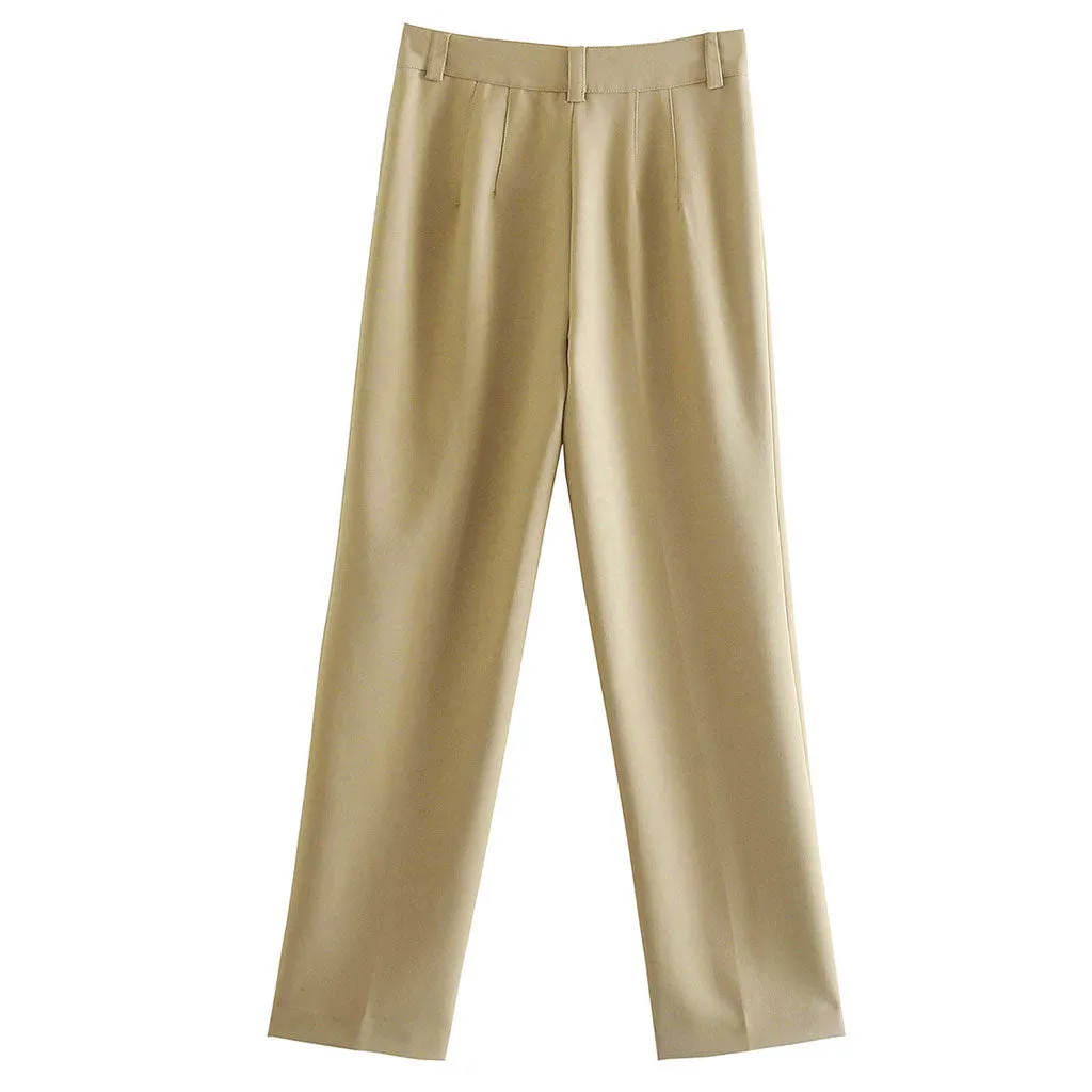 Chic High Waist Straight Leg Pull On Millennium Pants - Khaki