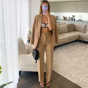 Chic High Waist Straight Leg Pull On Millennium Pants - Khaki