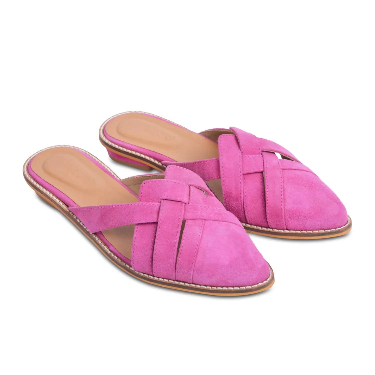 CHIC Pink Pointed Flat Mules