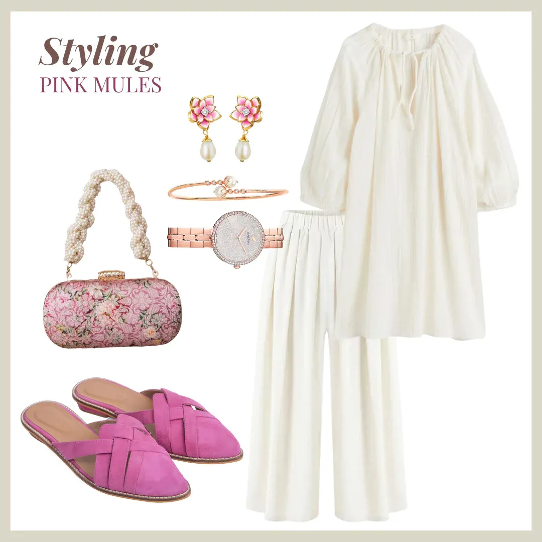 CHIC Pink Pointed Flat Mules