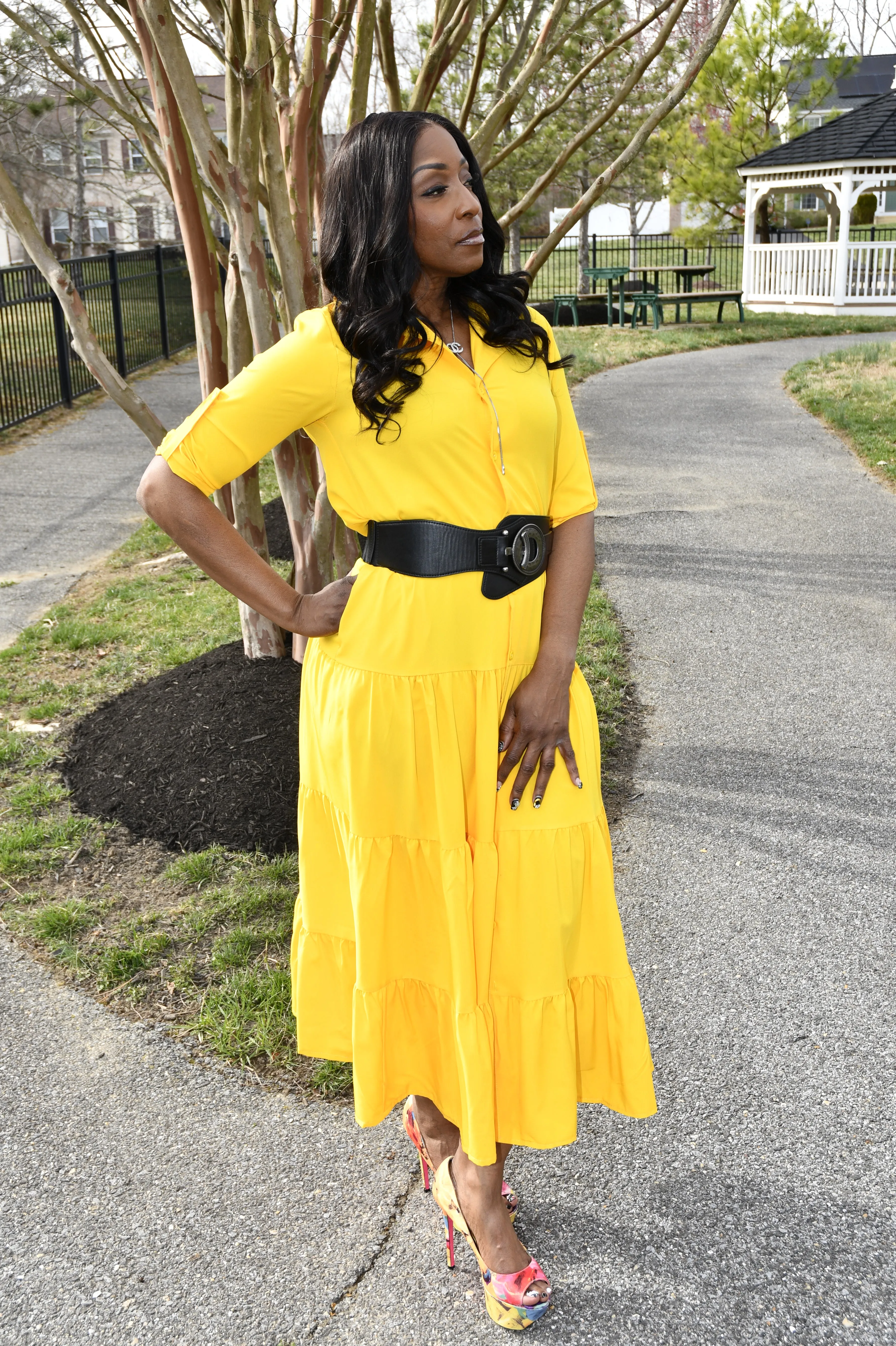 Chic Ruffle Detail Shirt Dress Yellow