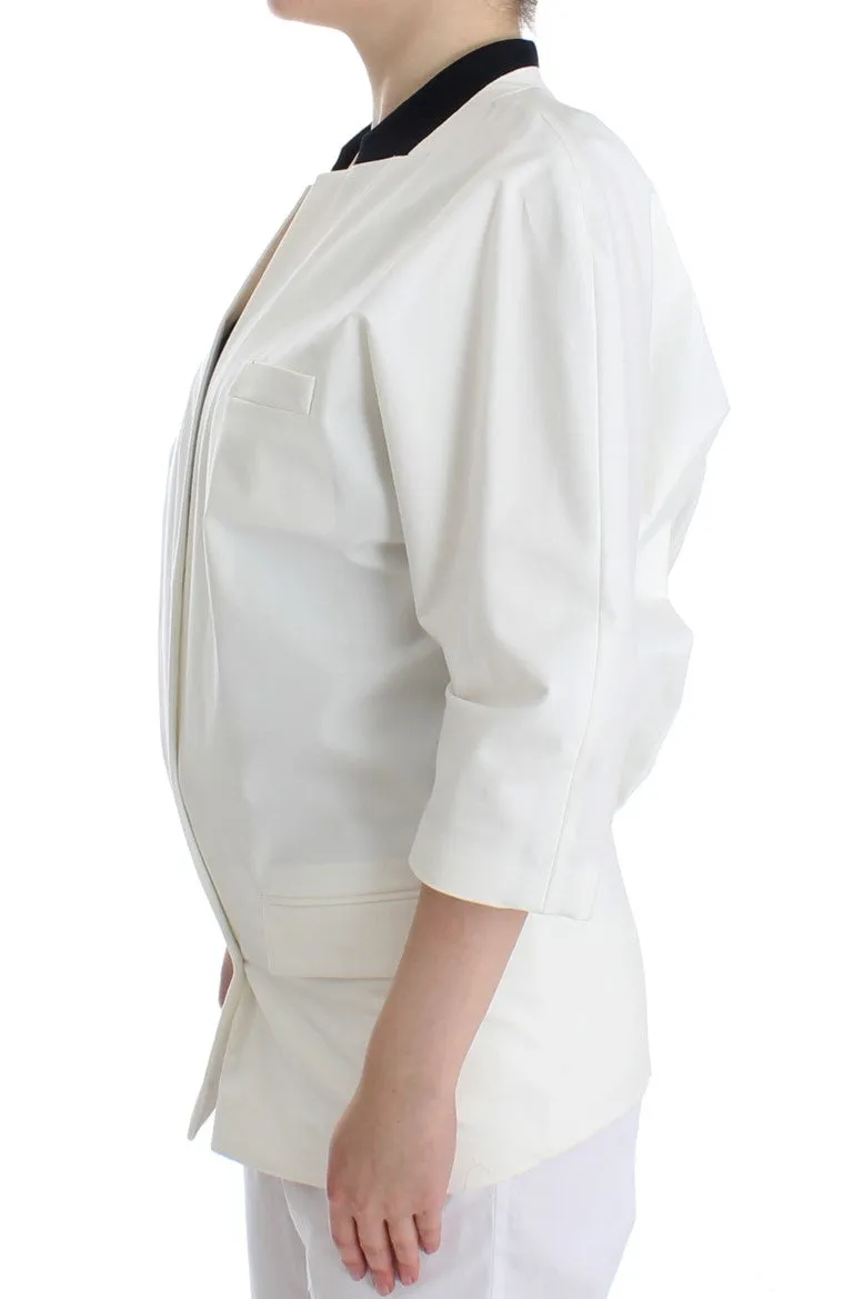 Chic White Cotton Blend Blazer