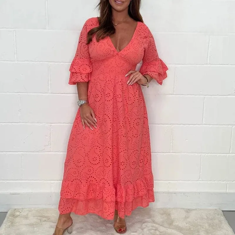 Chic Women's Frill-Sleeve Midi Dress