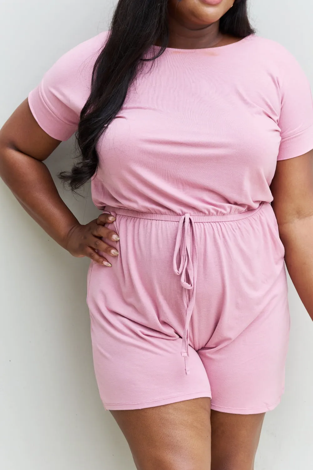 Chilled Out Short Sleeve Romper in Light Carnation Pink