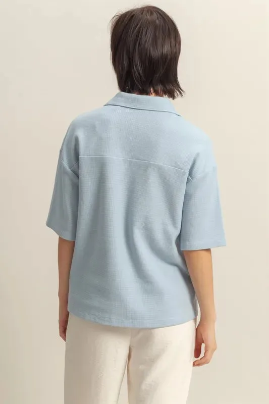 Collared Neck Button Down Waffle Shirt For Women – Textured Casual Comfortable Waffle Button-Up with Relaxed Fit and Everyday Versatility