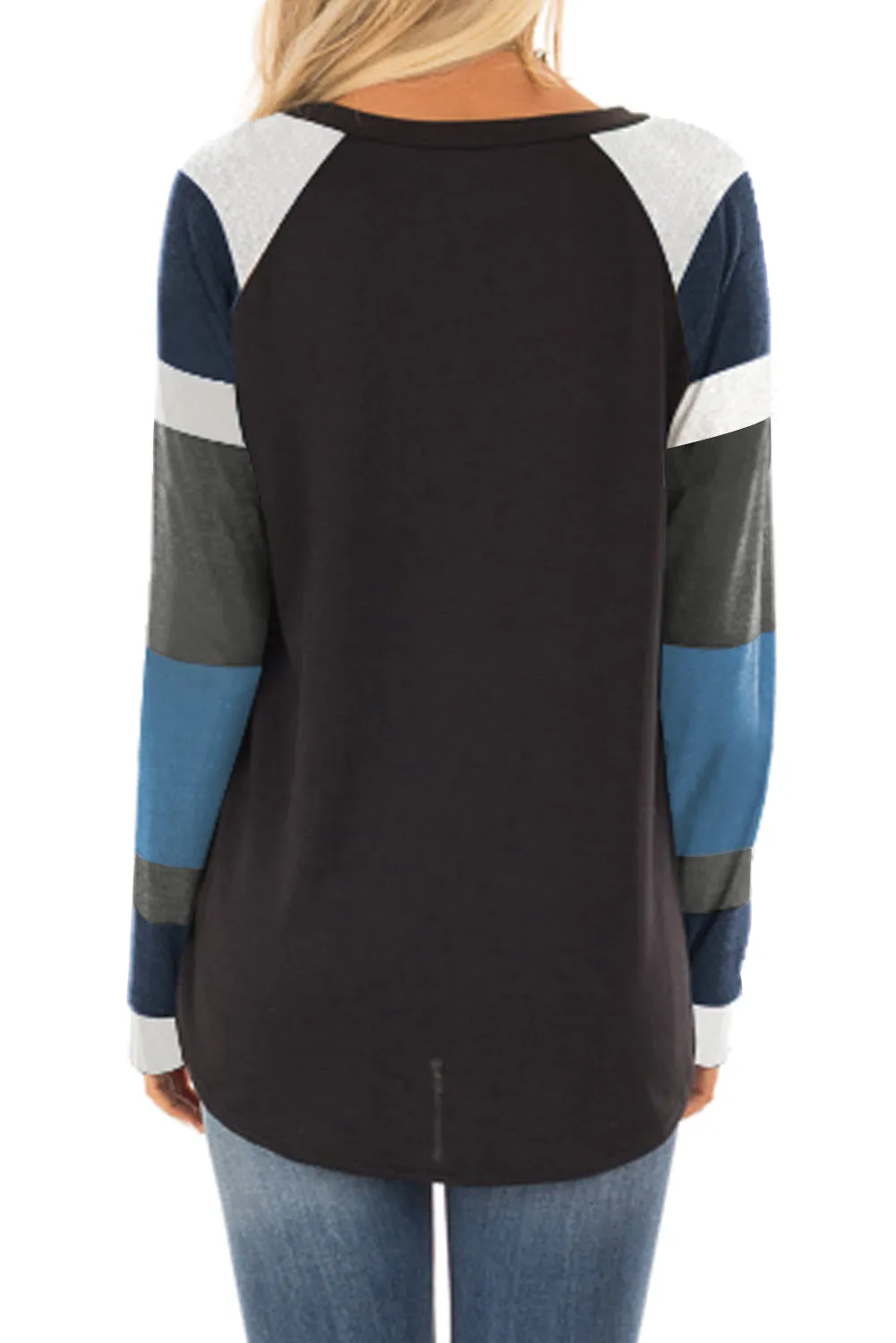 Color Block Striped Twisted Knot Long Sleeve Top