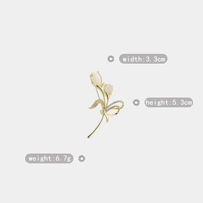 Copper Zircon Tulip Cat’s Eye Stone Brooch Pin