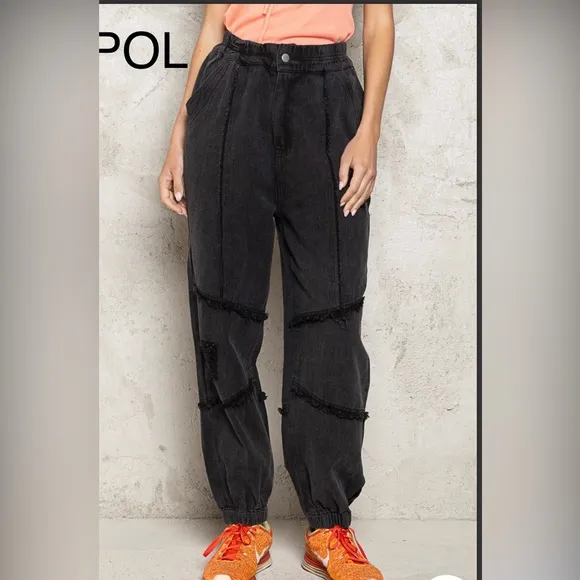 COPY - BPB5🖤NEW! POL playtime in black jean joggers w/elastic waist distressing…
