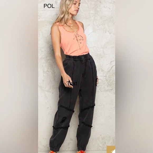 COPY - BPB5🖤NEW! POL playtime in black jean joggers w/elastic waist distressing…