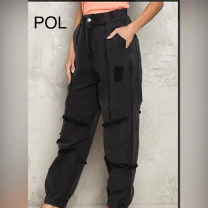 COPY - BPB5🖤NEW! POL playtime in black jean joggers w/elastic waist distressing…