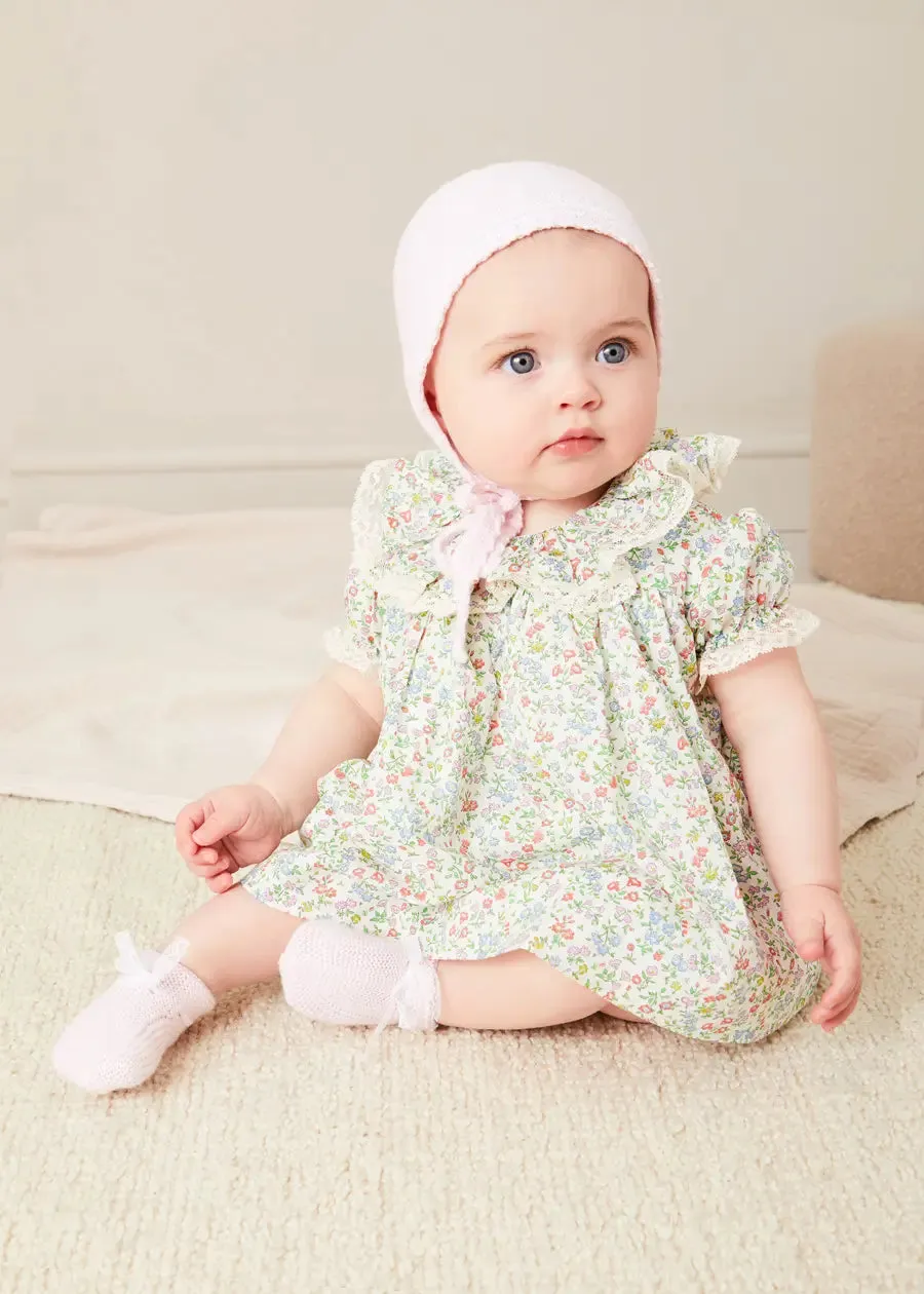 Cordelia Floral Ruffle Collar Short Sleeve Dress in Green Made with Liberty Fabric