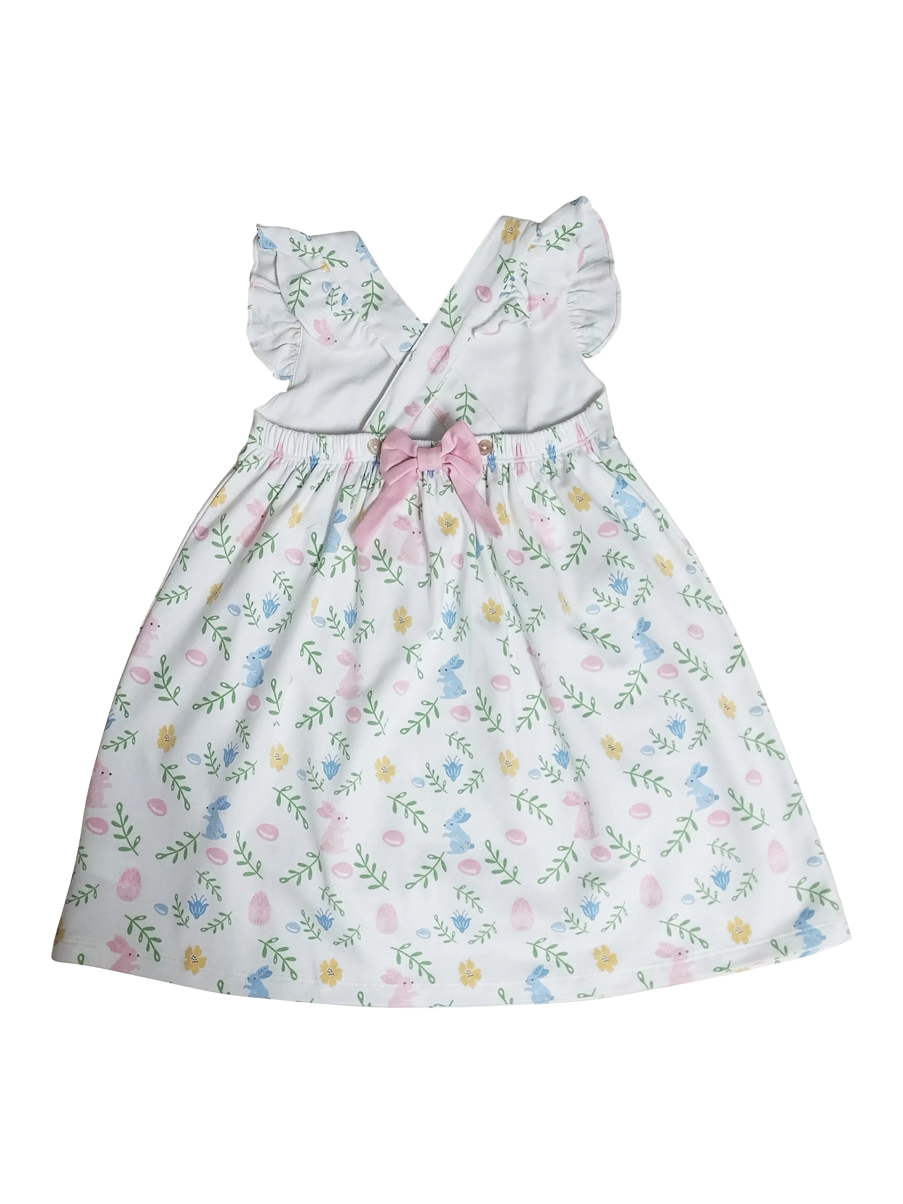 Criss-Cross Back Girl's Dress Easter Floral with Bunnies