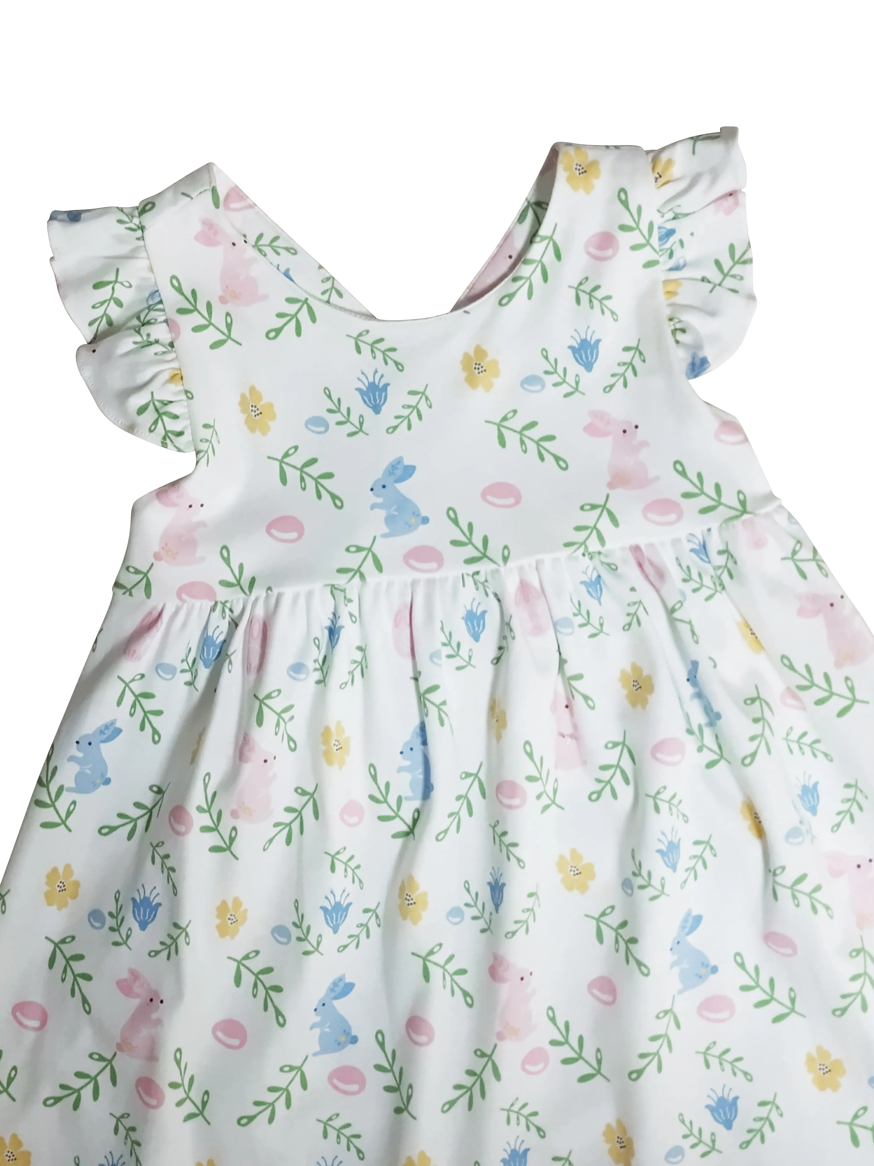Criss-Cross Back Girl's Dress Easter Floral with Bunnies