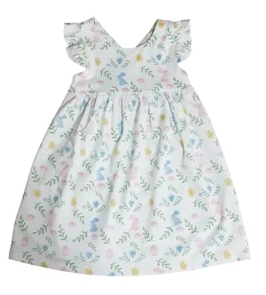 Criss-Cross Back Girl's Dress Easter Floral with Bunnies