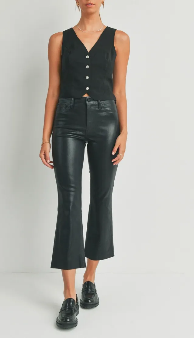 Cropped Kick Flare Coated Jeans