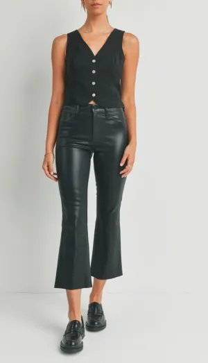 Cropped Kick Flare Coated Jeans