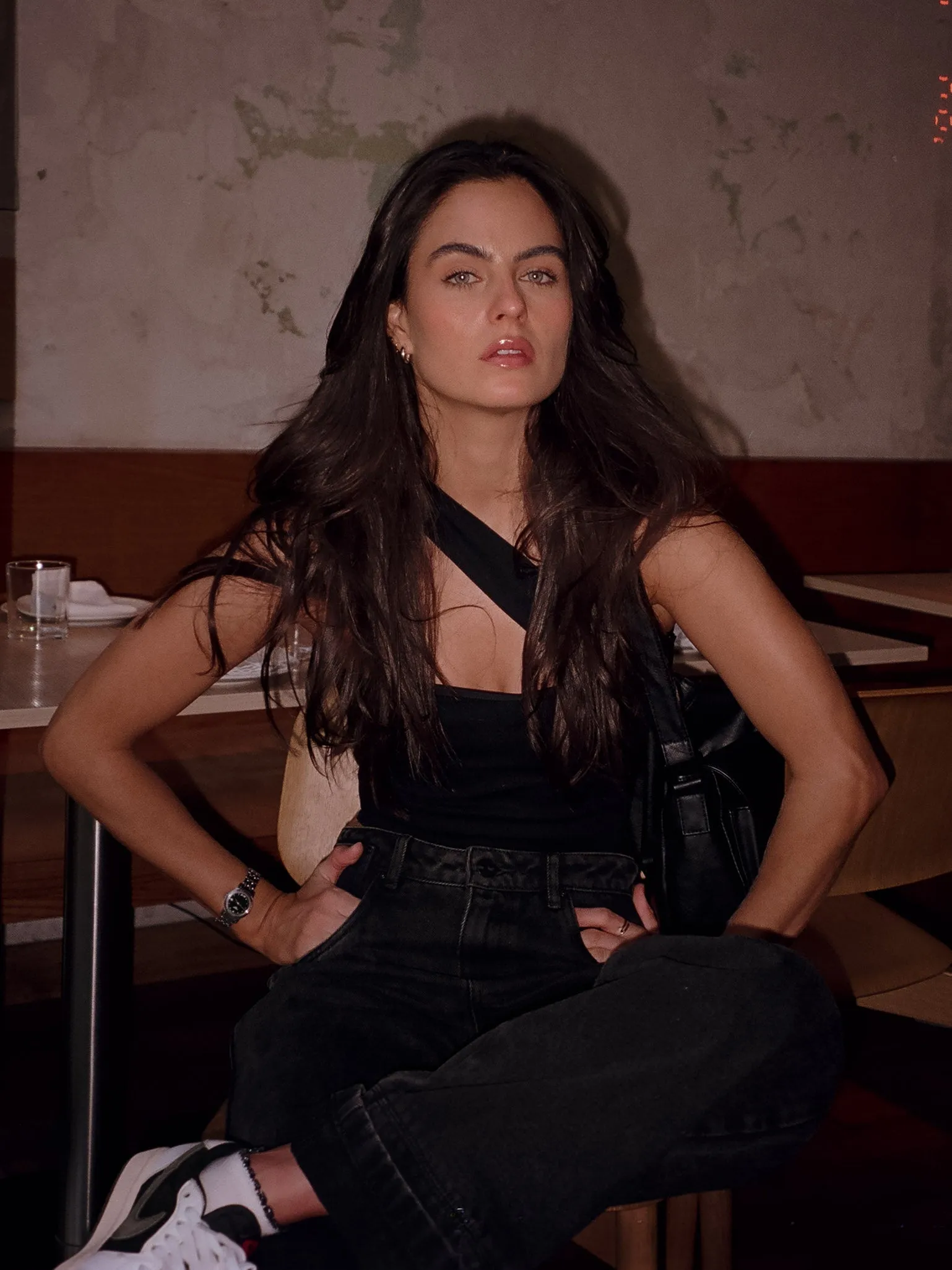 CROSS SHOULDER TOP - BLACK