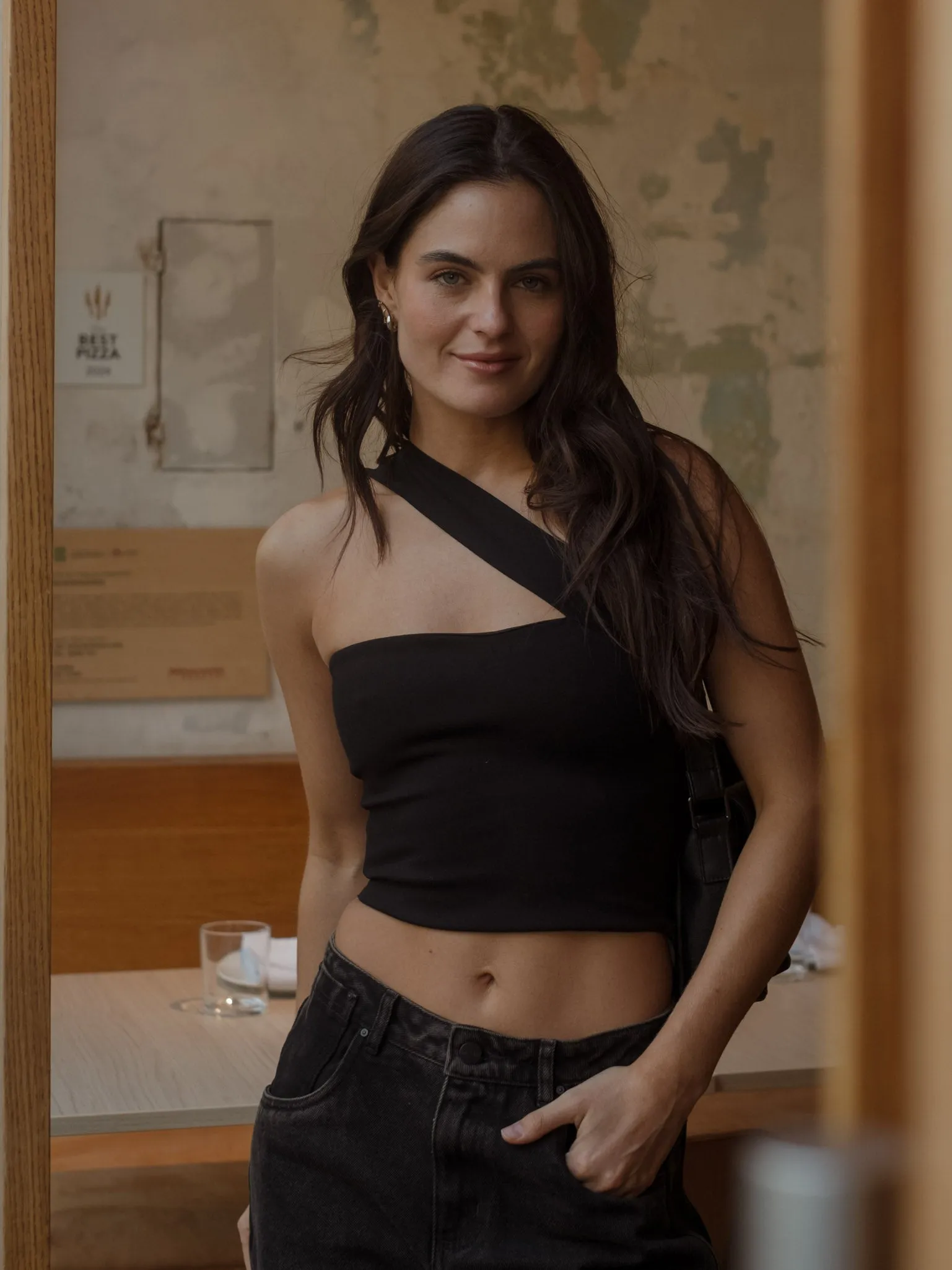 CROSS SHOULDER TOP - BLACK