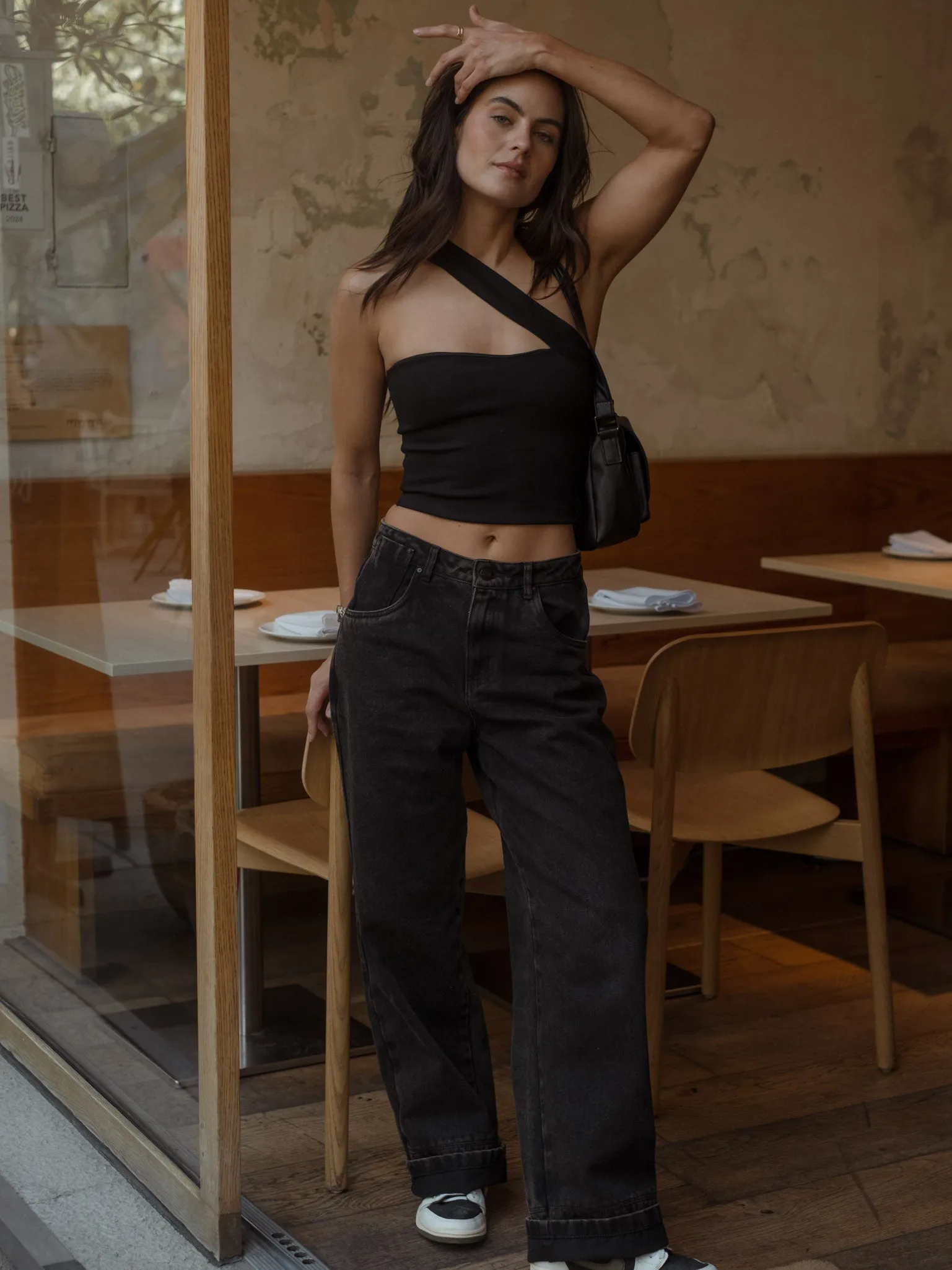 CROSS SHOULDER TOP - BLACK