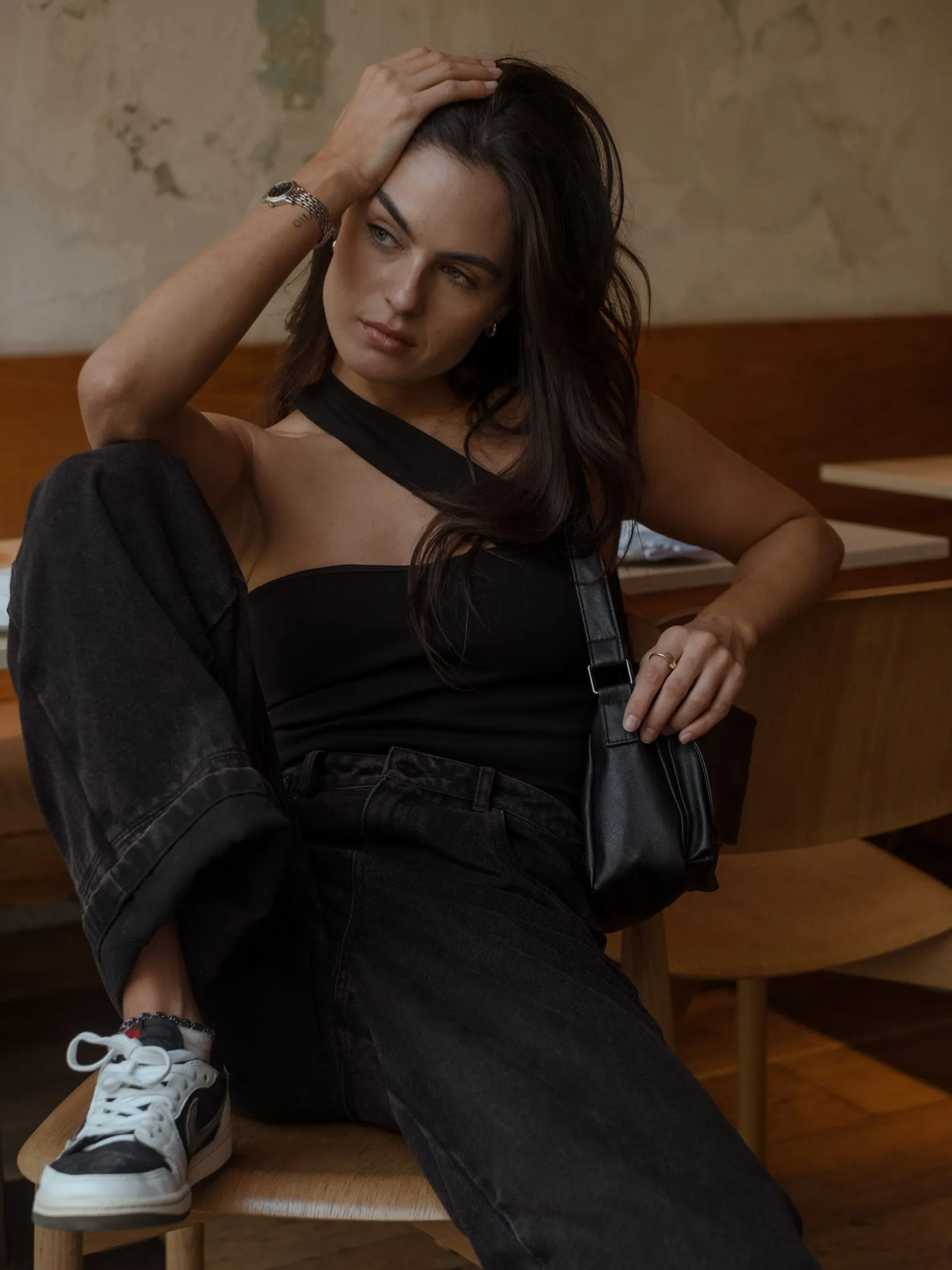 CROSS SHOULDER TOP - BLACK