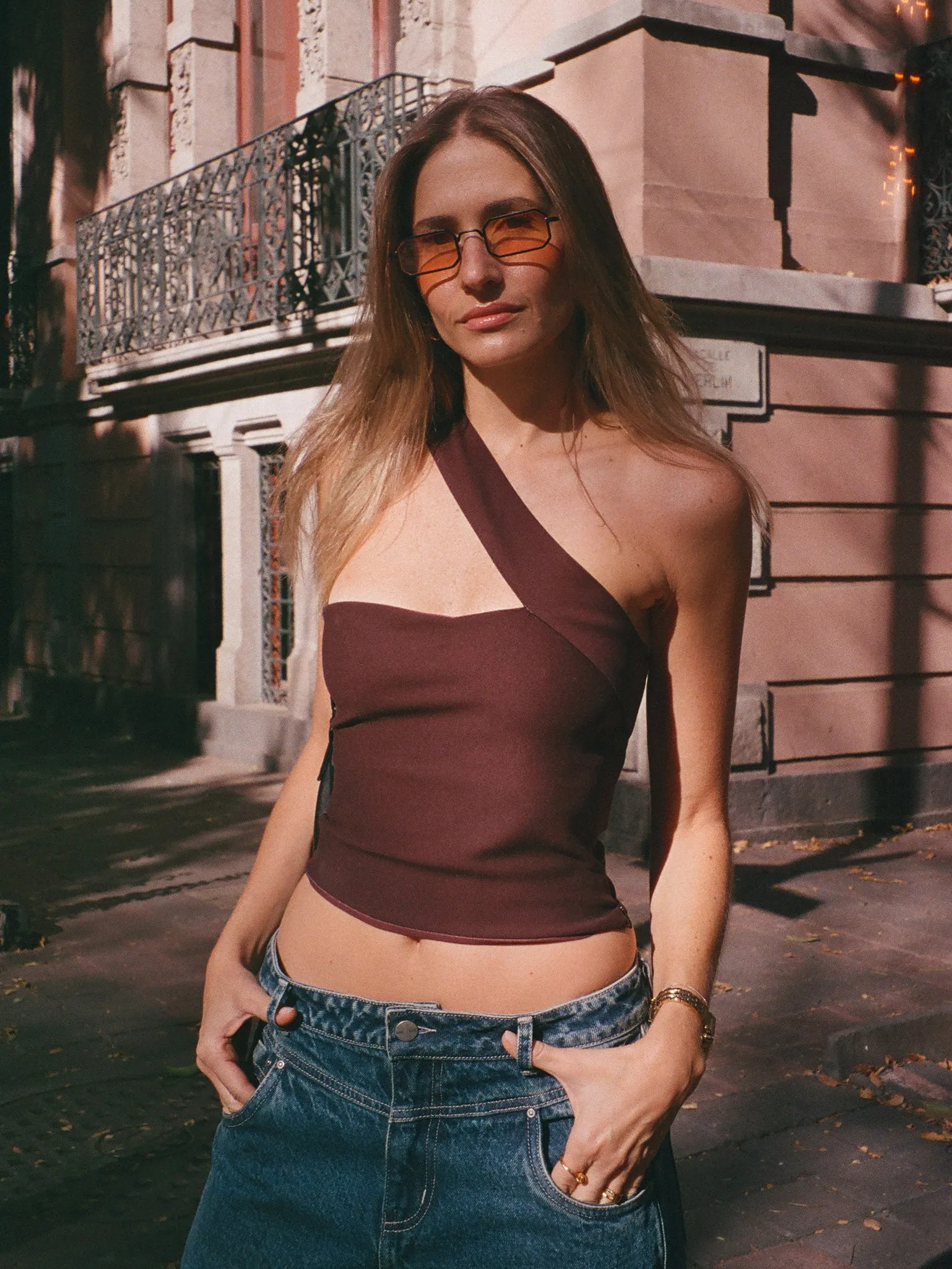 CROSS SHOULDER TOP - ESPRESSO