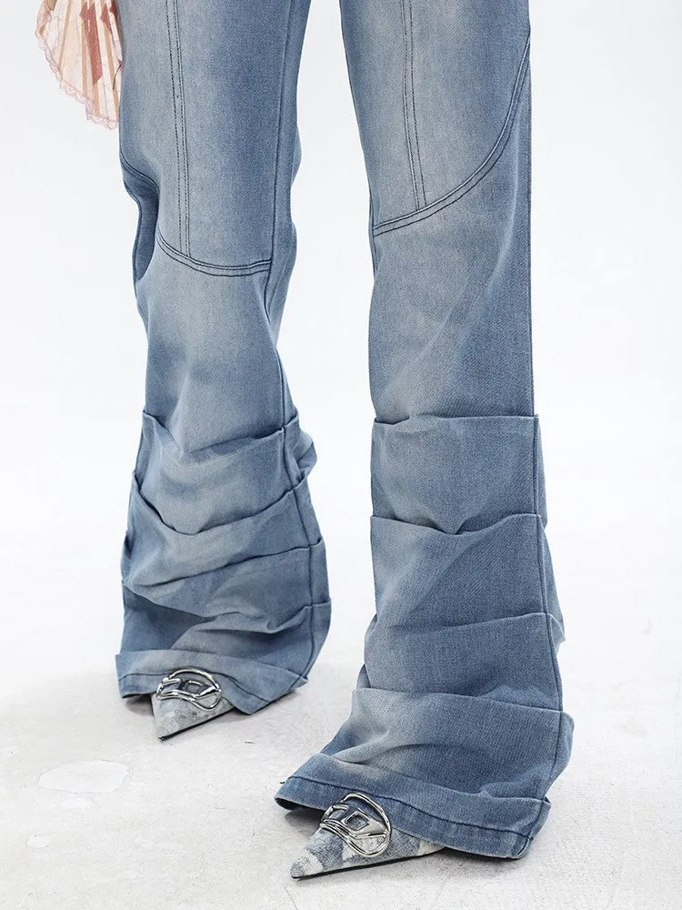Cutout Pleated Flared Jeans