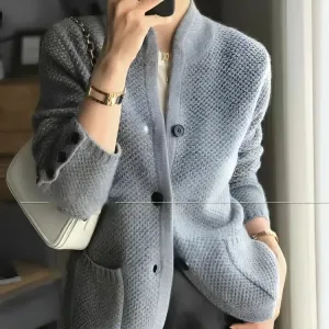 Damen Knopf Daunen Strick Warme Strickjacke | Langarm