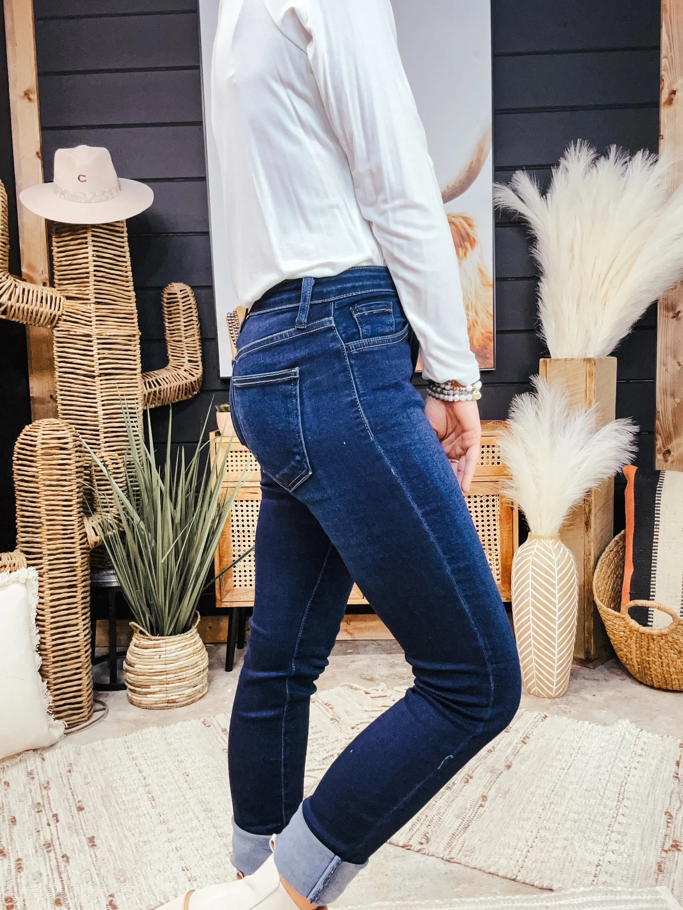 Dark Denim Long Length Slim Straight