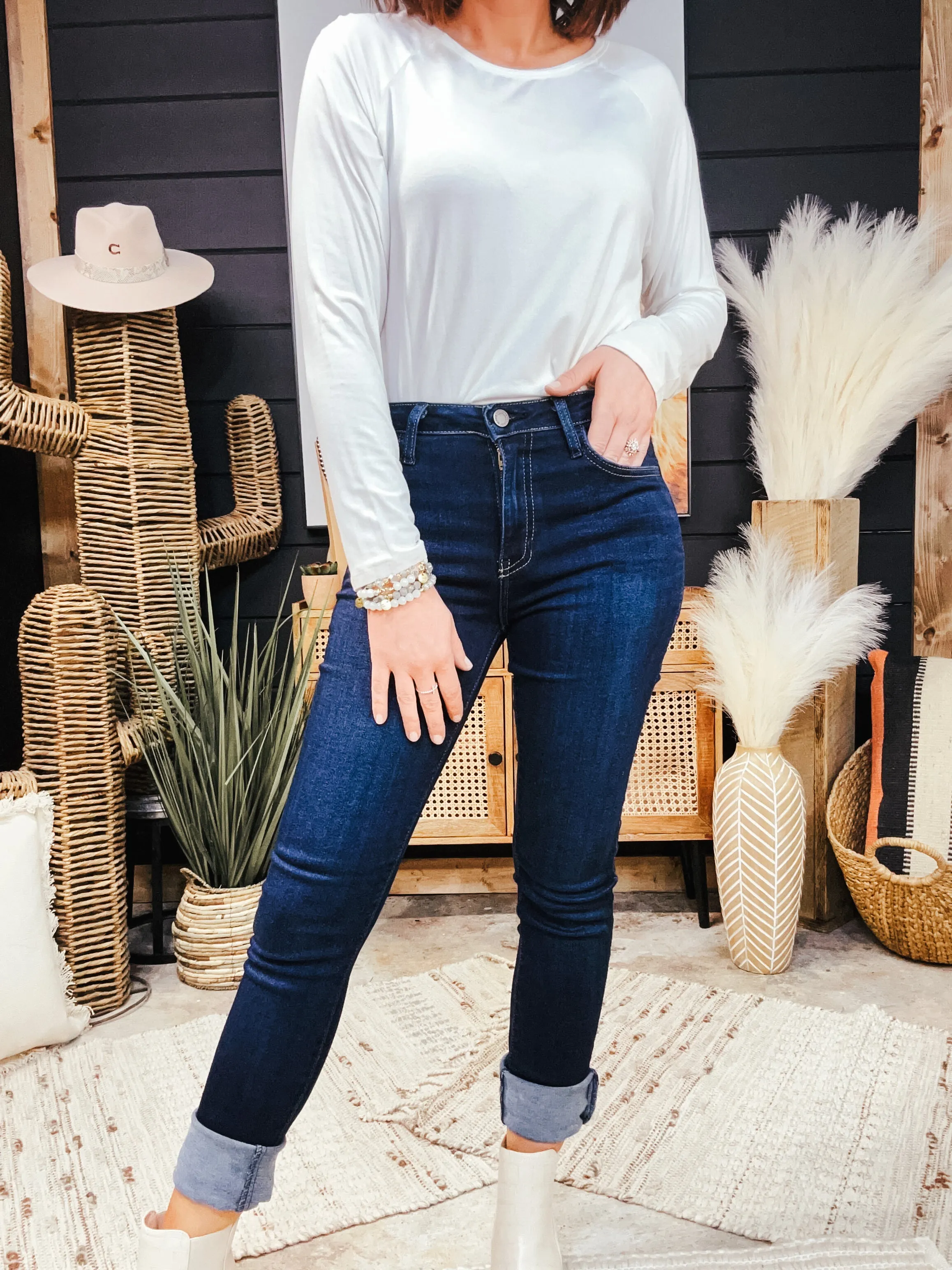 Dark Denim Long Length Slim Straight