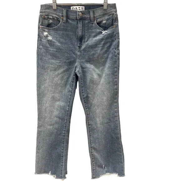 Daze Shy Girl High Waist Raw Hem Crop Flare Jeans