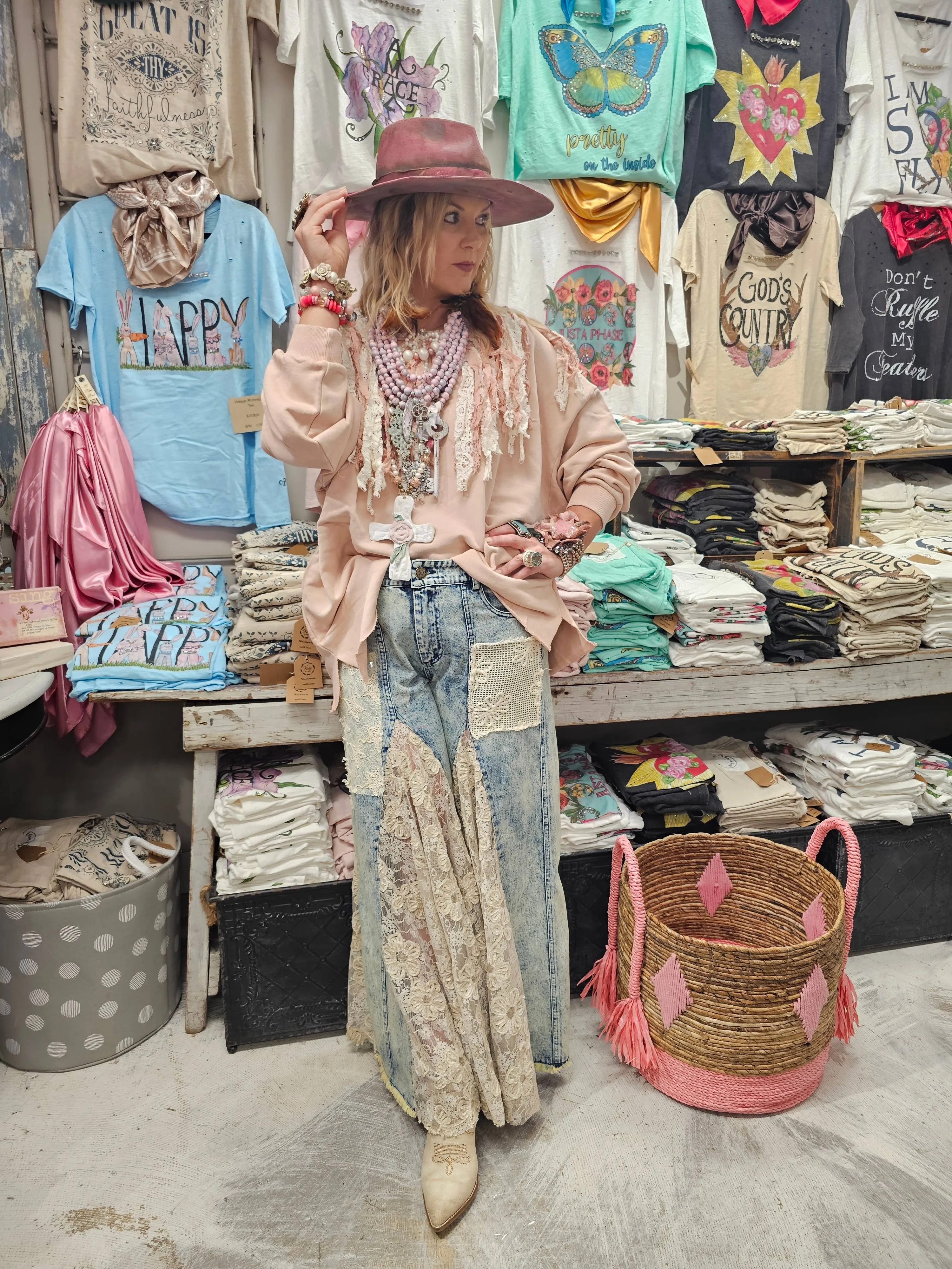 Denim Lace Inset Rare Bird Jeans