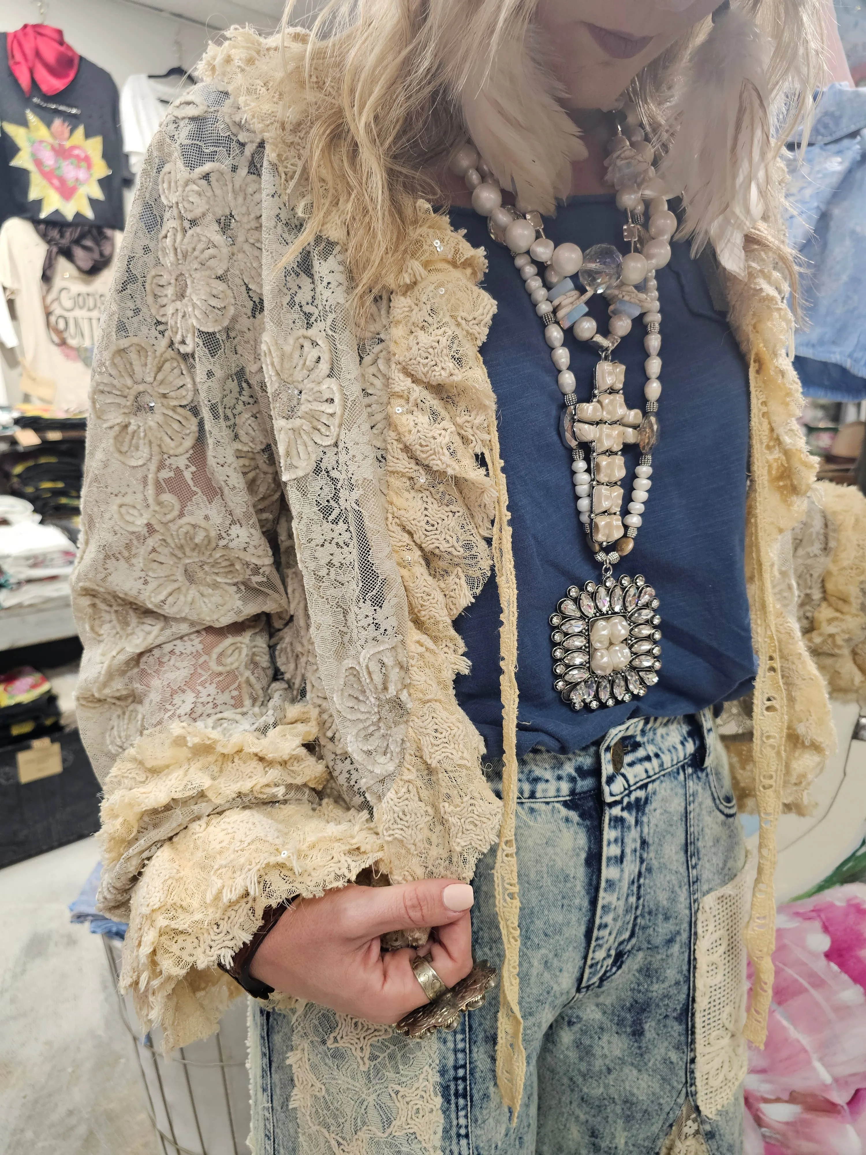 Denim Lace Inset Rare Bird Jeans