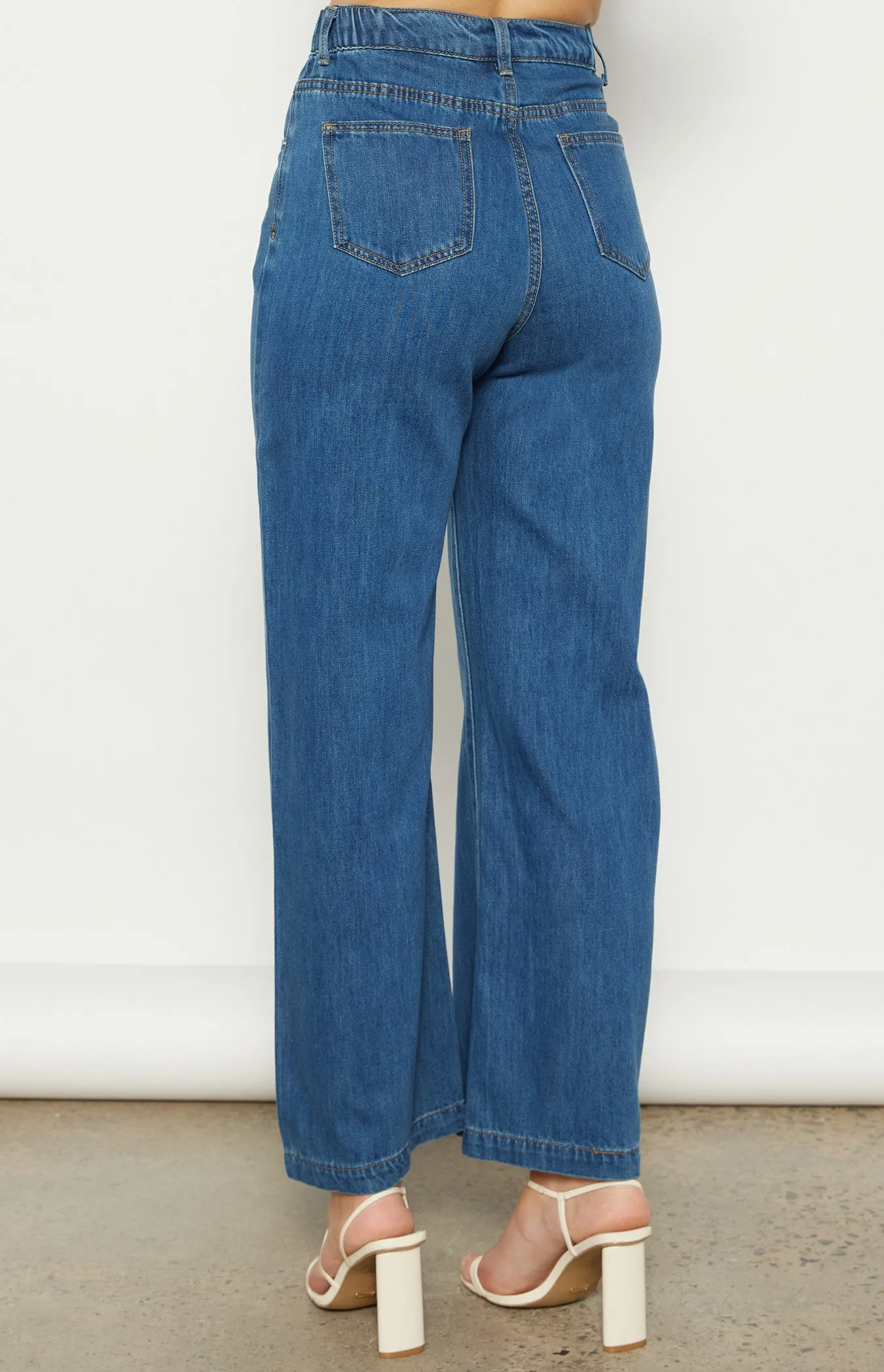 Denim Straight Leg Pant with Elastic Waist Detail