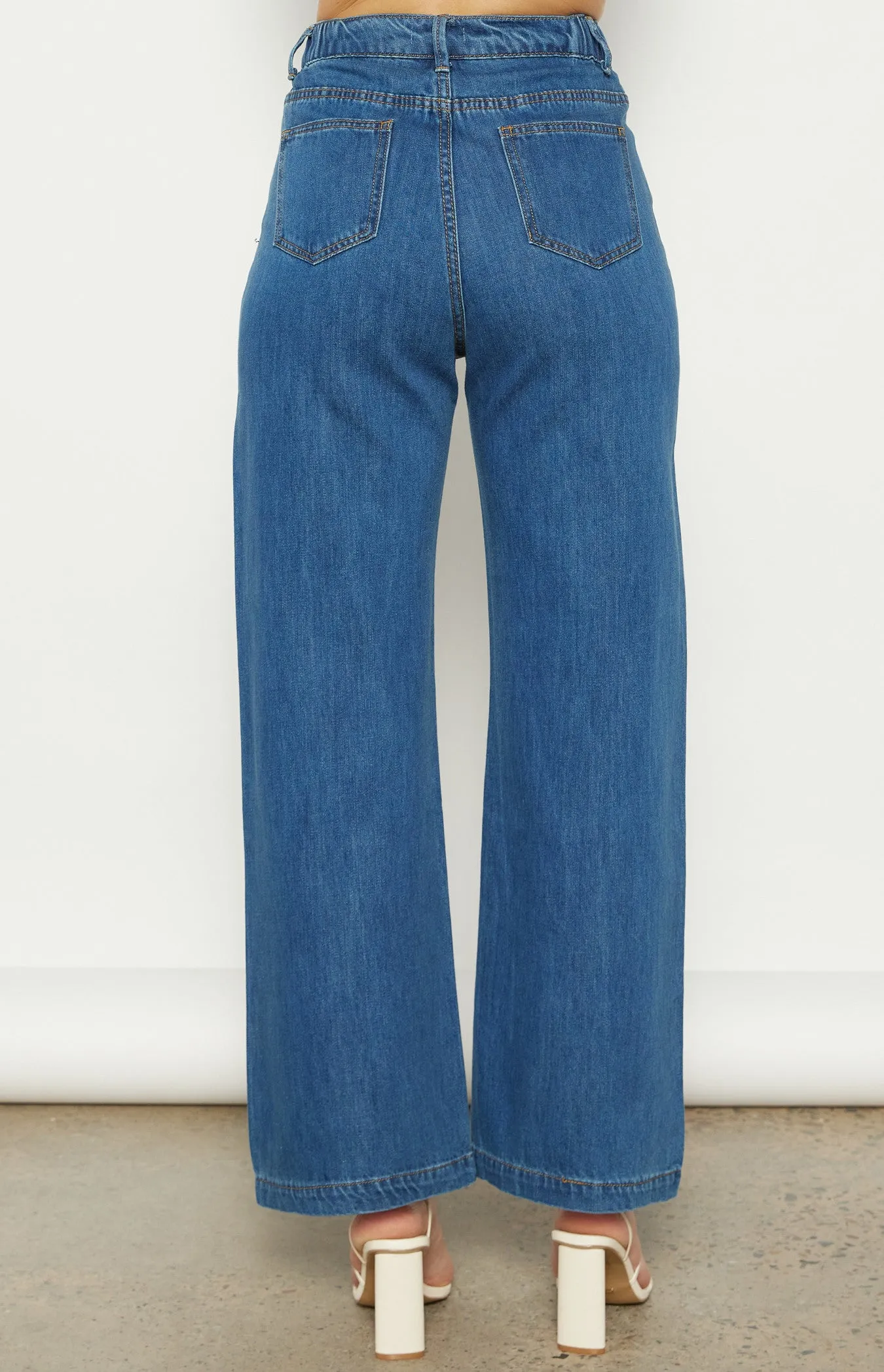 Denim Straight Leg Pant with Elastic Waist Detail