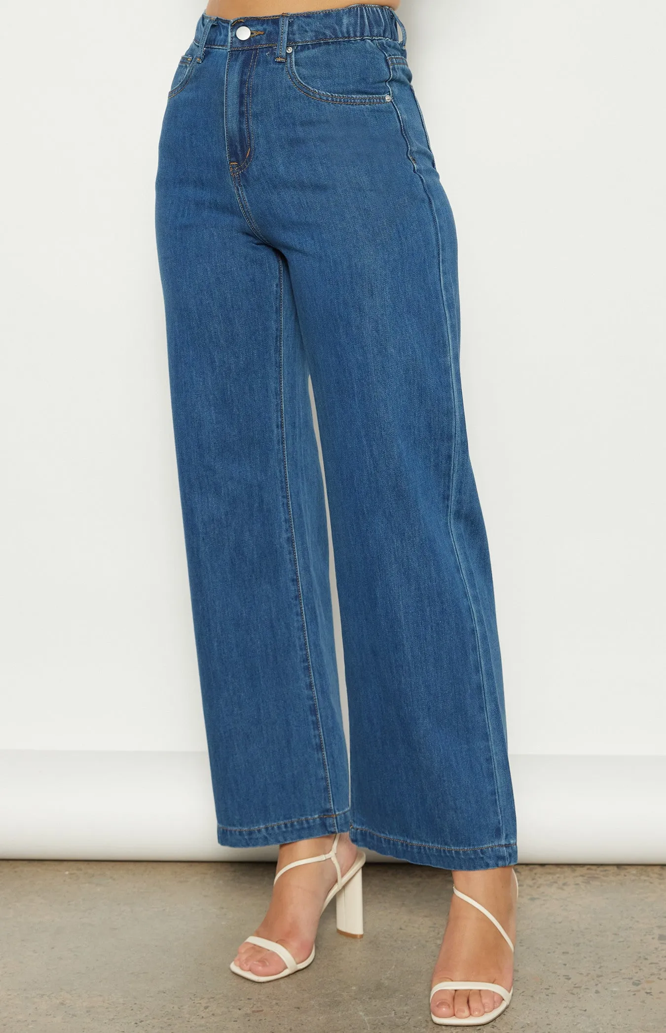 Denim Straight Leg Pant with Elastic Waist Detail