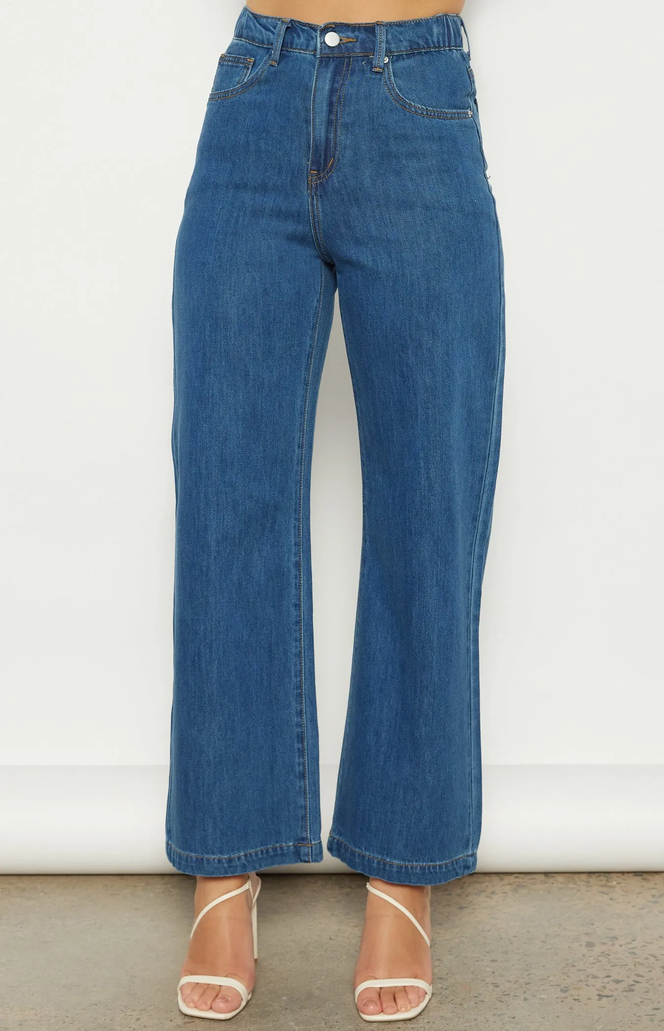 Denim Straight Leg Pant with Elastic Waist Detail