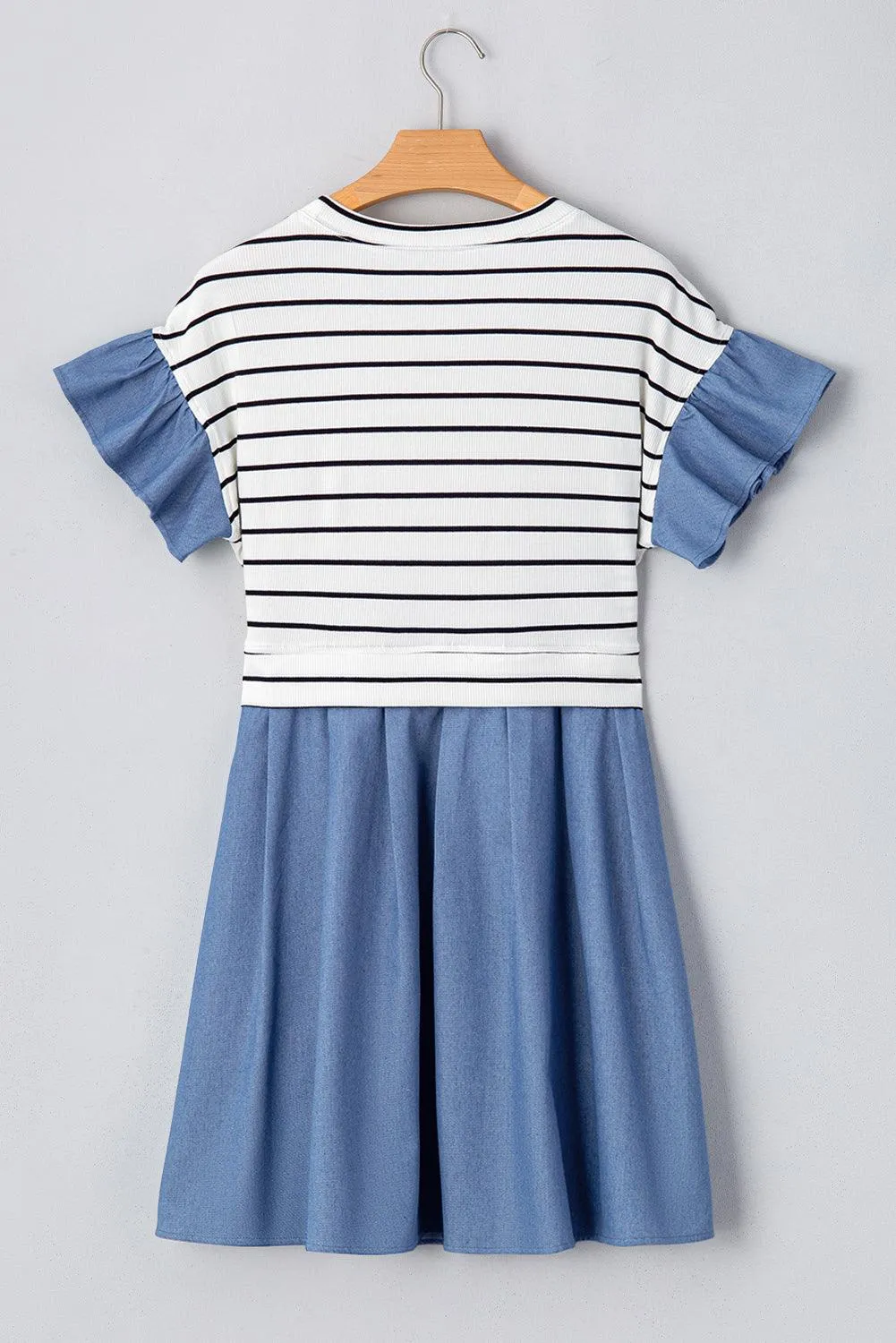 Denim Stripe Ruffle Mini Dress