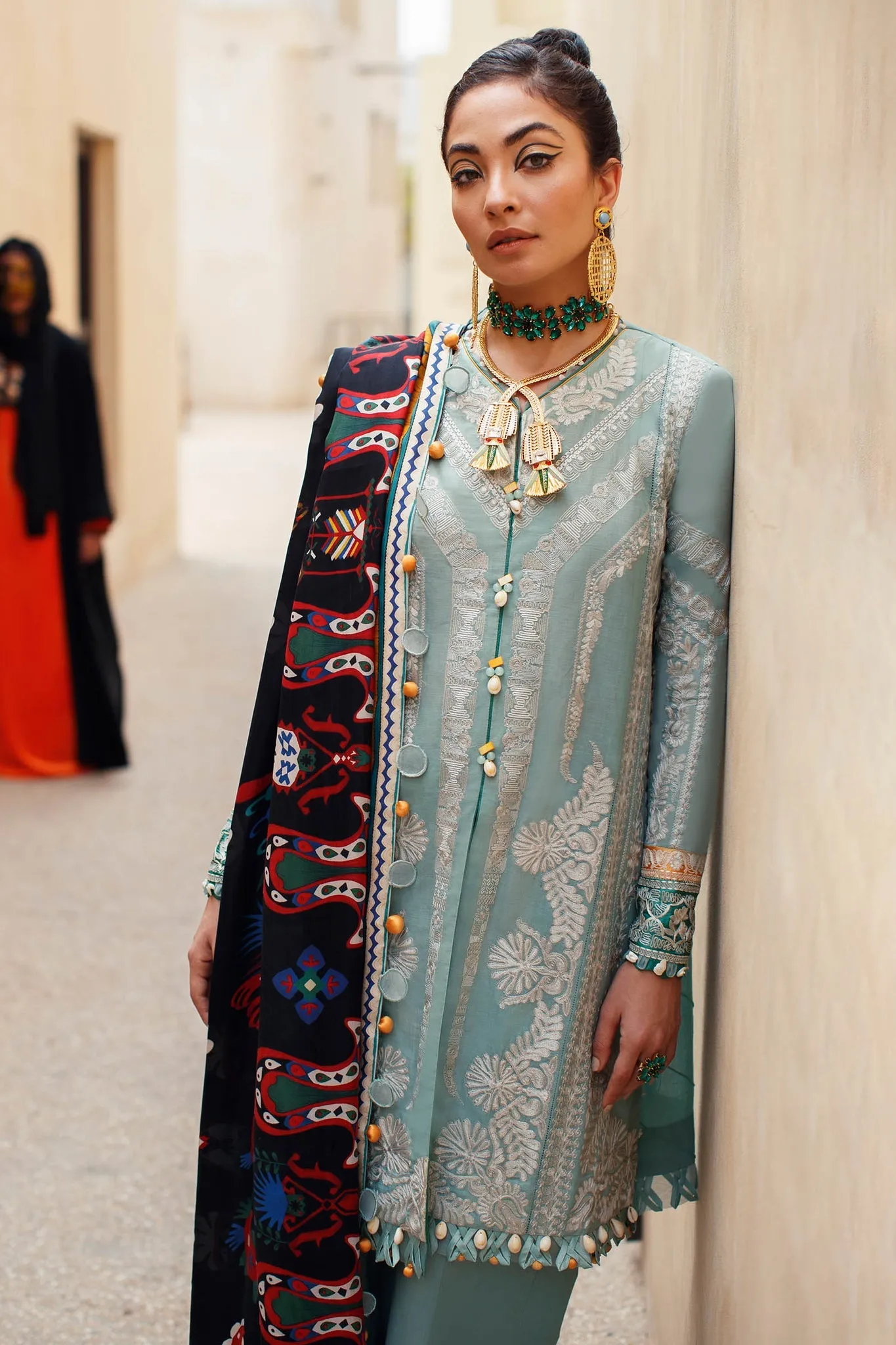 Designer Sky Blue Salwar Kameez for Pakistani Eid Dress