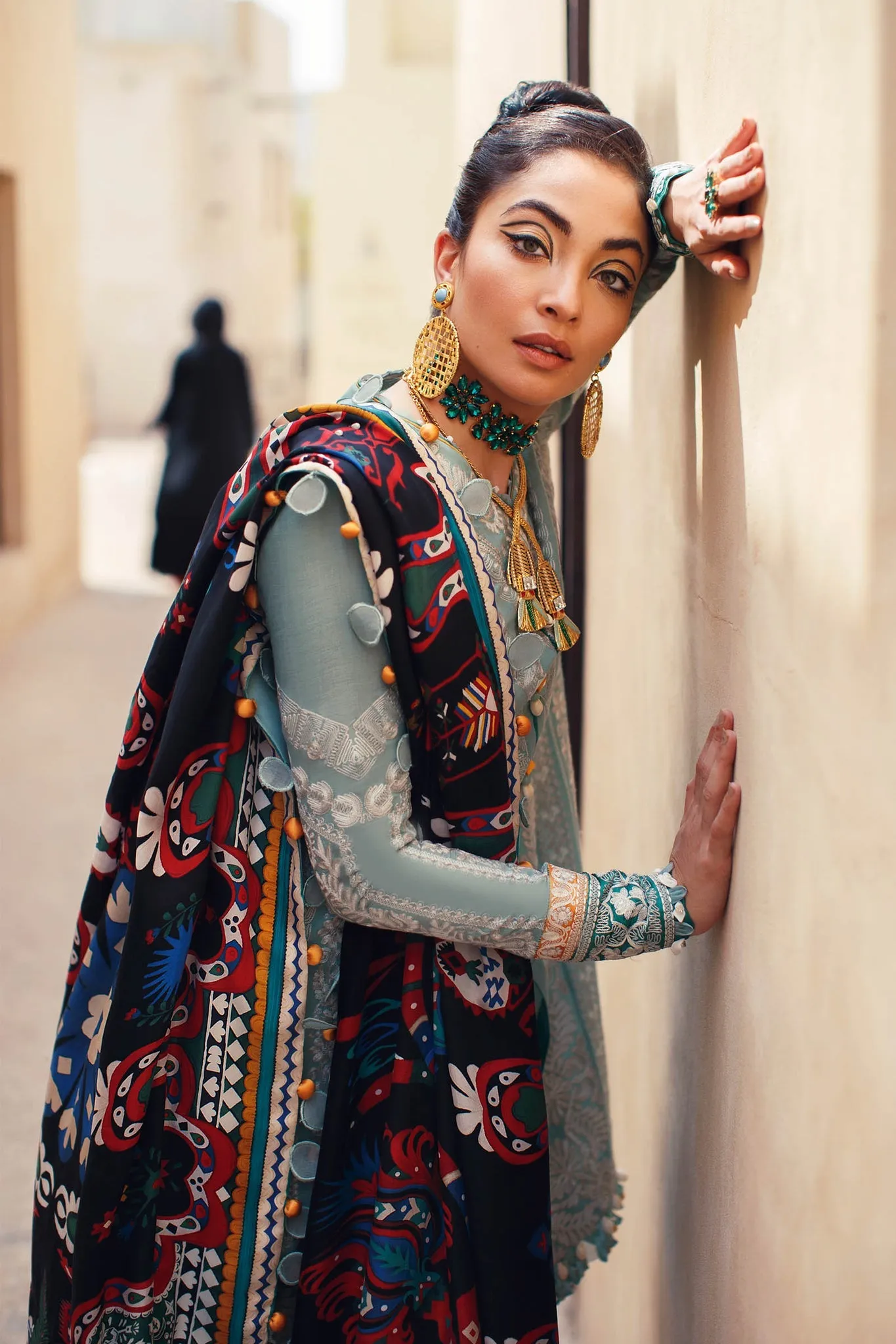 Designer Sky Blue Salwar Kameez for Pakistani Eid Dress