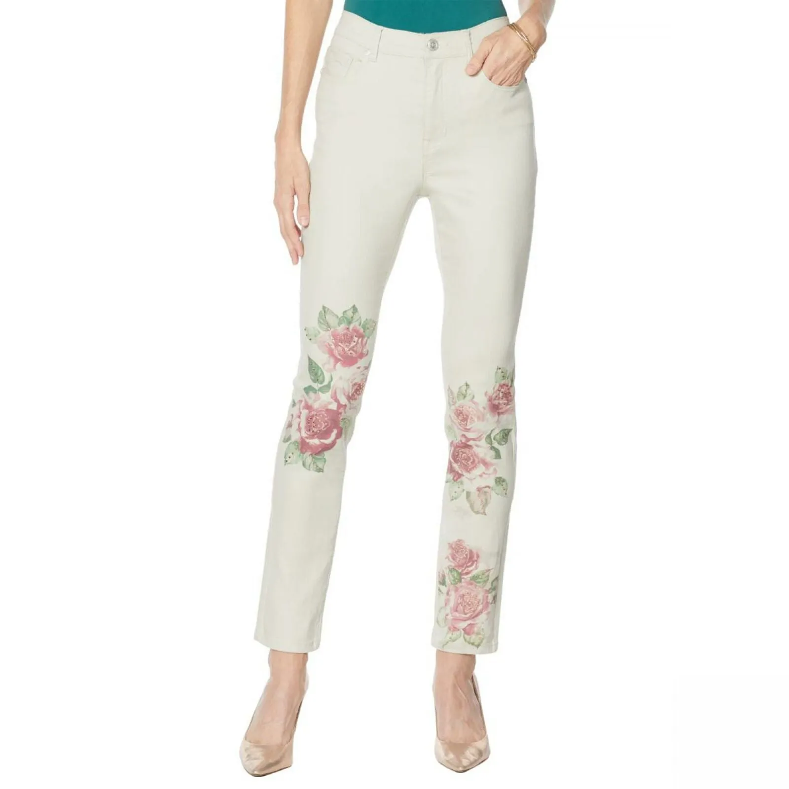 DG2 by Diane Gilman Petite Classic Stretch Artwork Printed Jeans