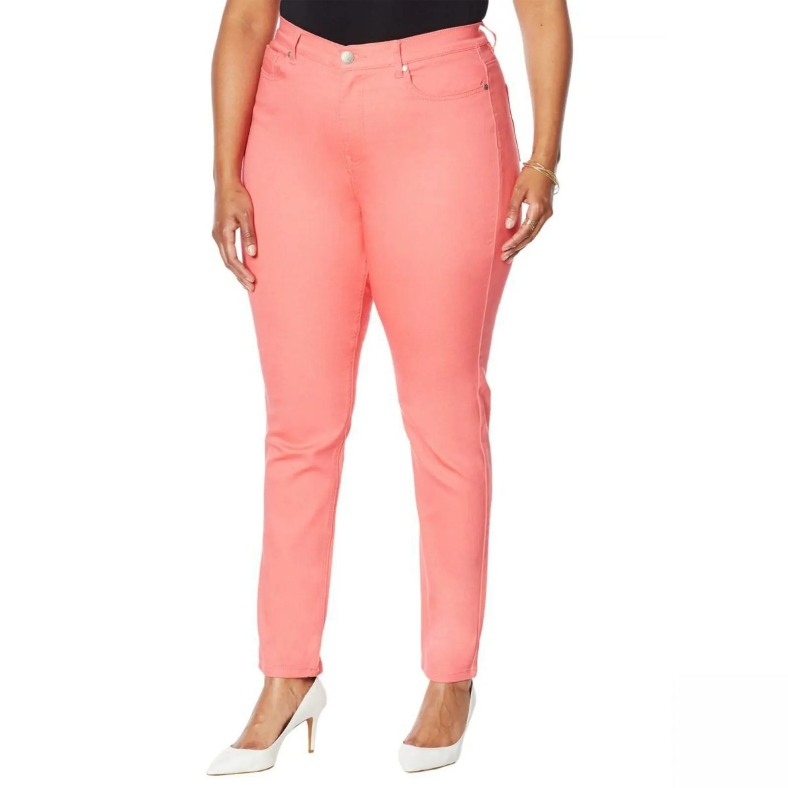 DG2 by Diane Gilman Virtual Stretch Skinny Jeans Coral Petite 24W
