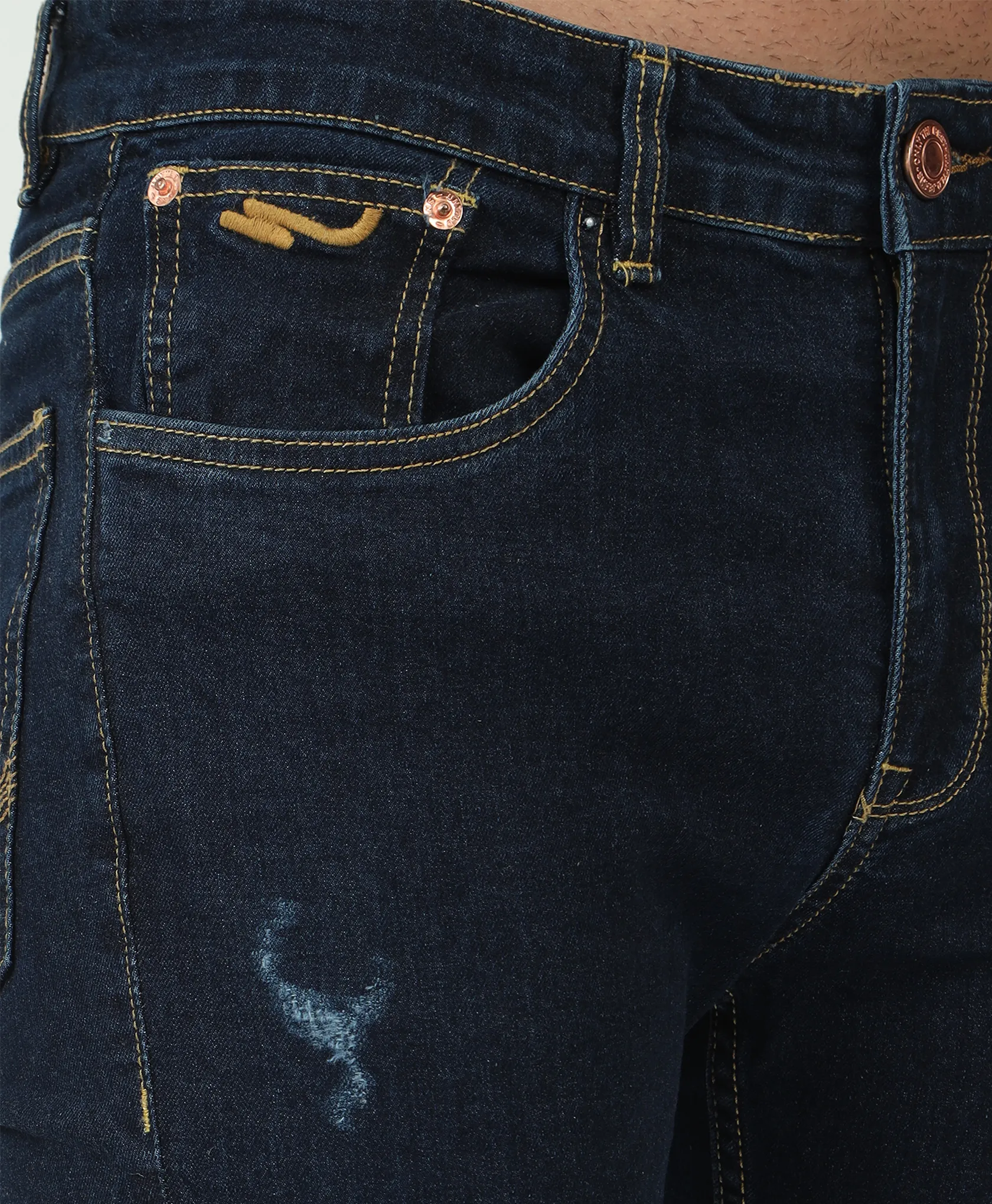 Distressed Medium Blue Slim-fit Jeans