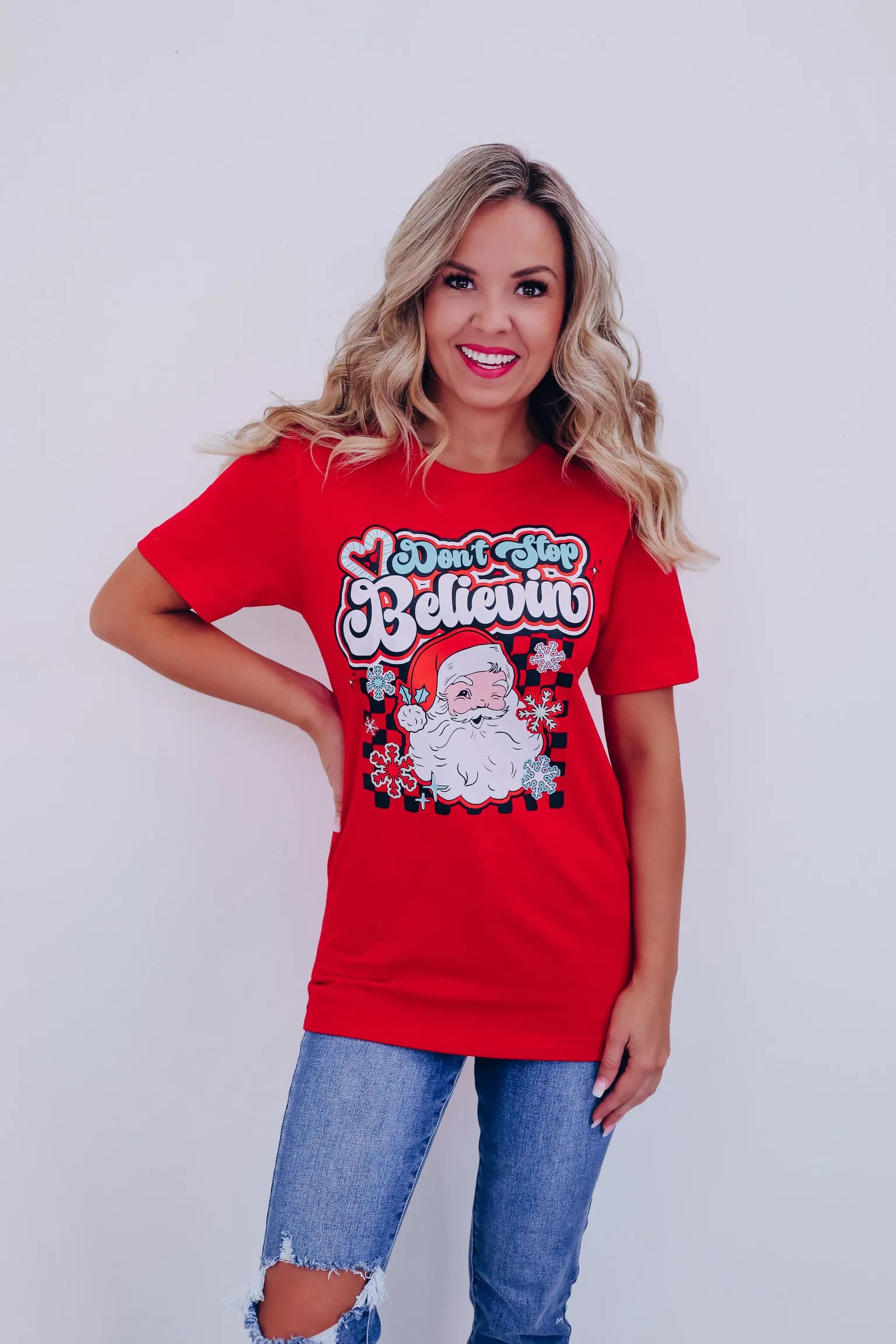 Don't Stop Believin' Graphic Tee - Red