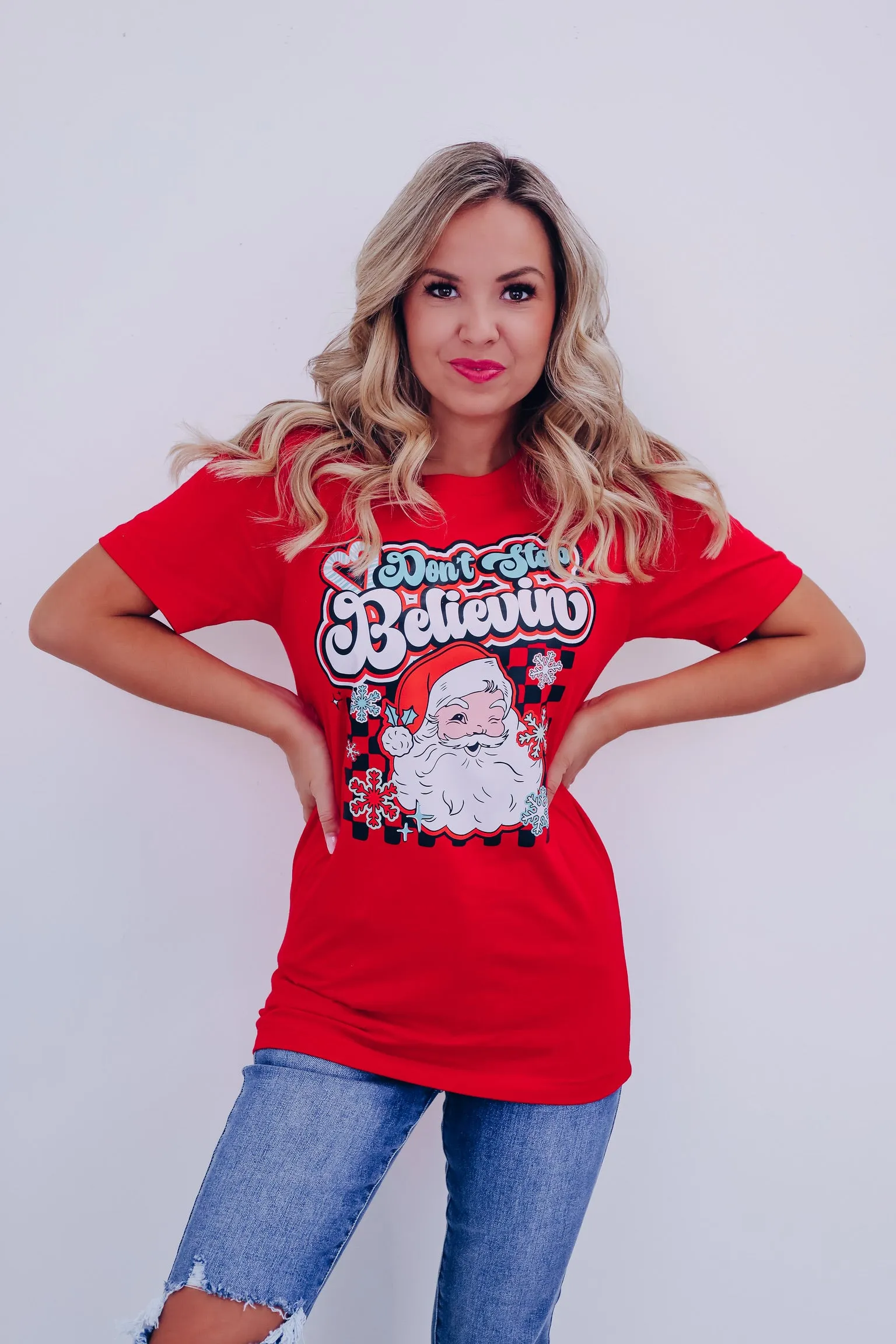 Don't Stop Believin' Graphic Tee - Red