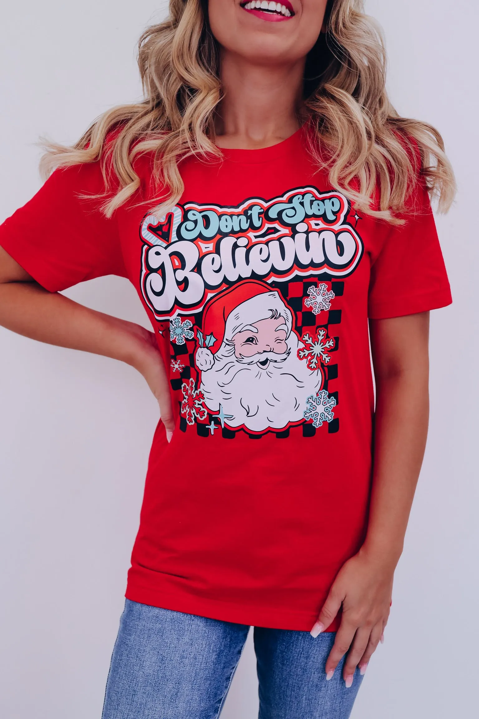 Don't Stop Believin' Graphic Tee - Red