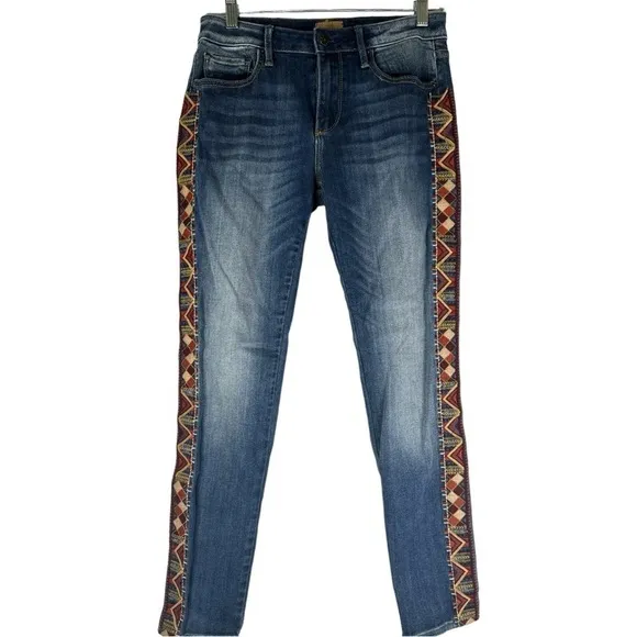 Driftwood Jackie Skinny Jean With Embroidered Geometric Side Stripe Size: 27