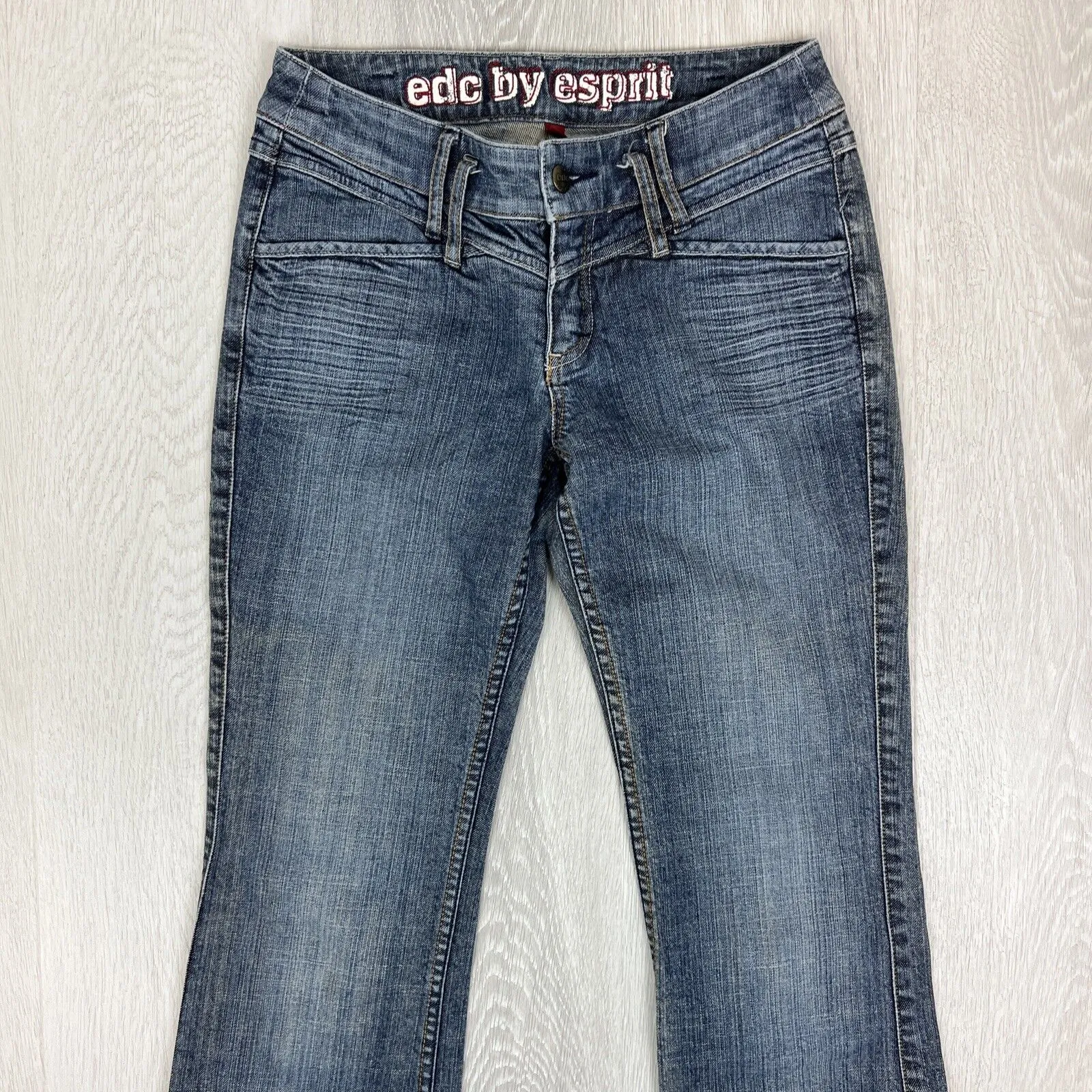 EDC By Esprit Womens Vintage Low Rise Gentle Flair Denim Jeans Size 38