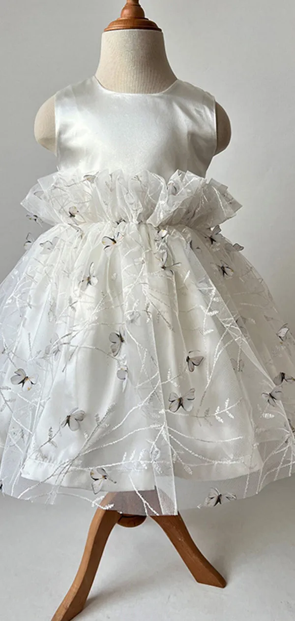 Elegant White Tulle Lace Appliques A-Line Cheap Simple Long Flower Girl Dresses, FGS0042