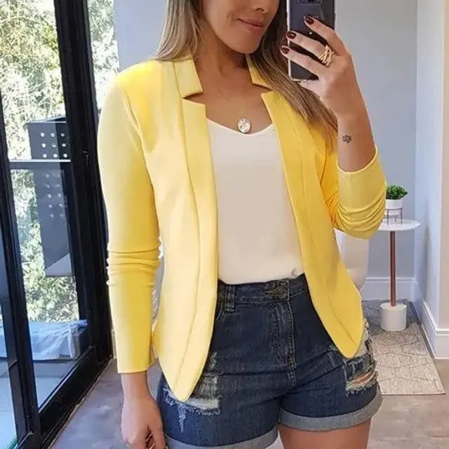 Elegant Women Blazer Thin Long Sleeve Blazer Solid Color Office Lady Suit Coat Fashionable Women Basic Coats